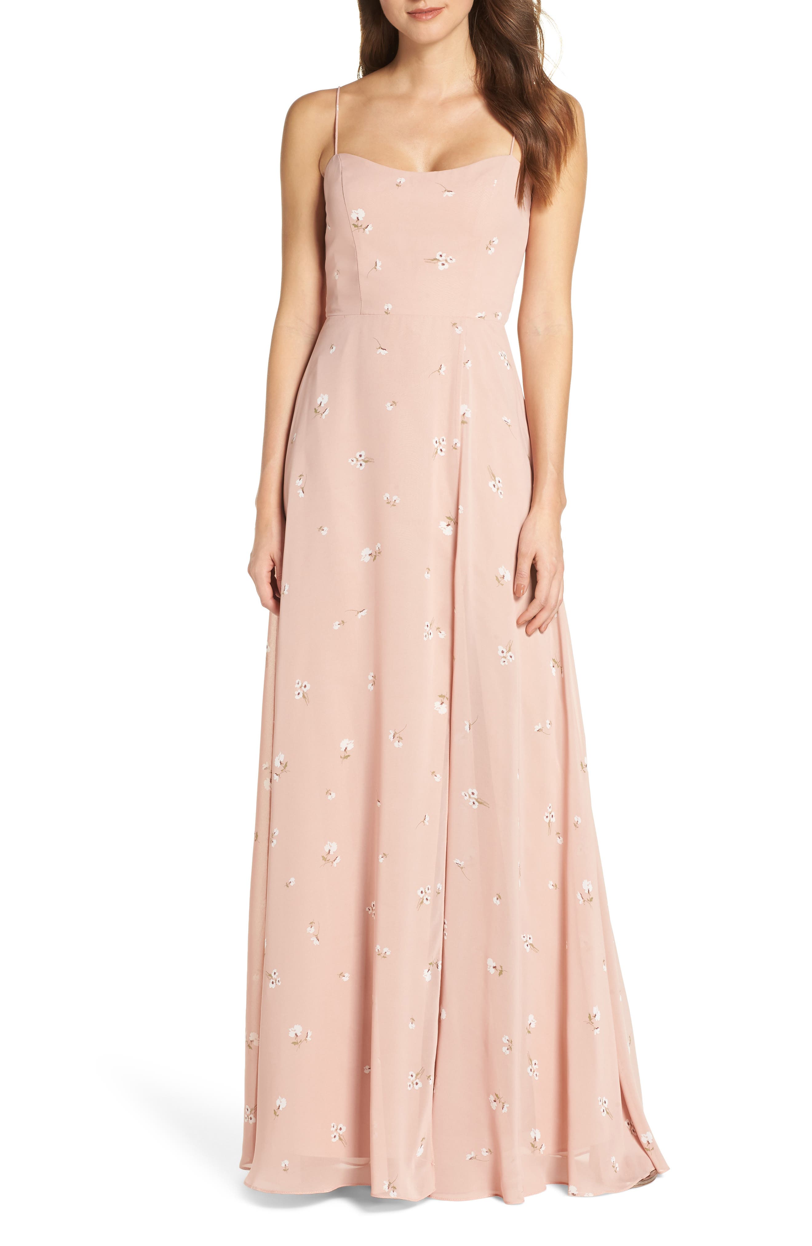 Jenny Yoo Kiara Bow Back Chiffon Evening Dress, Red
