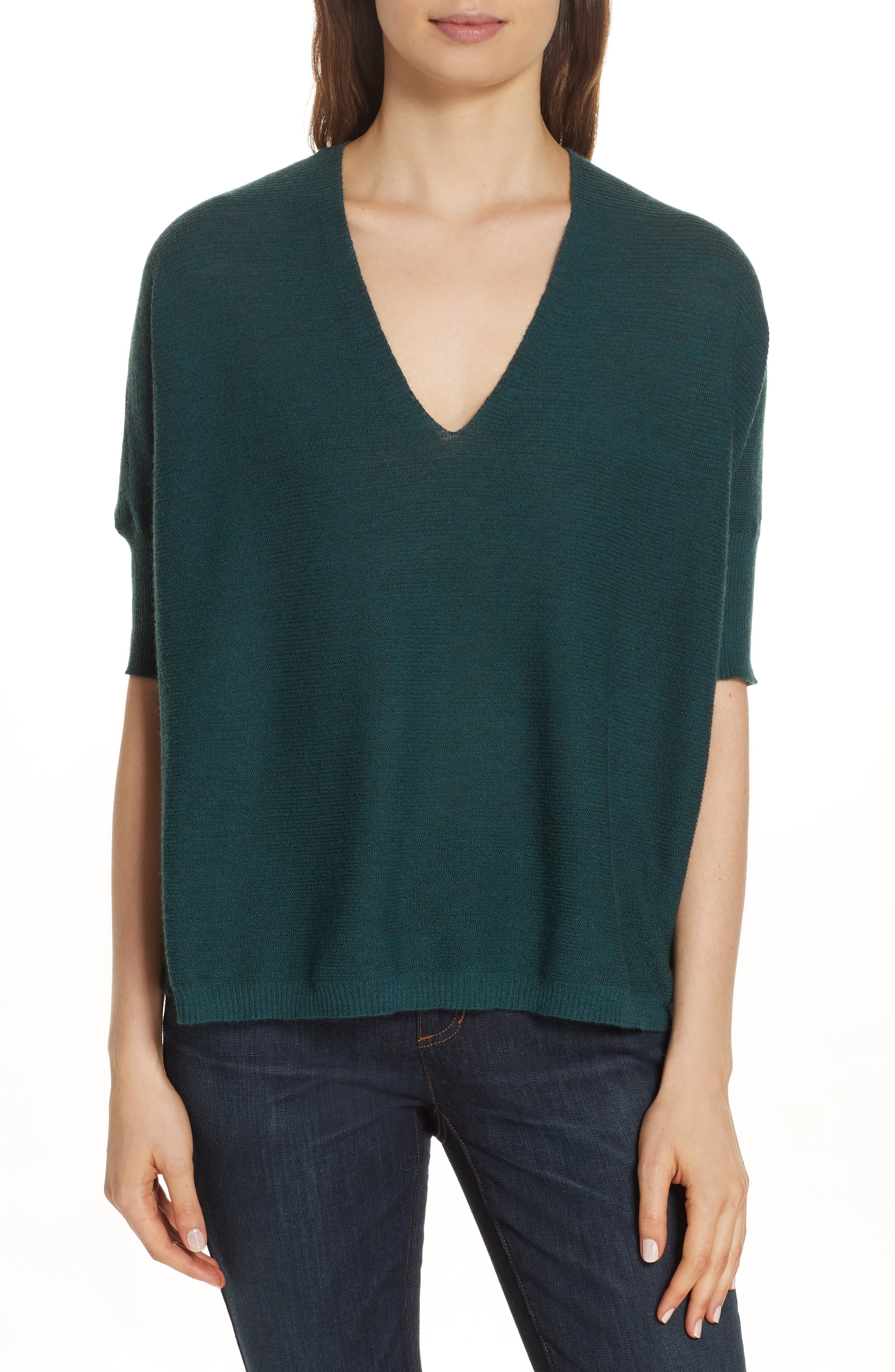 Eileen Fisher Merino Wool Three Quarter Sleeve Sweater