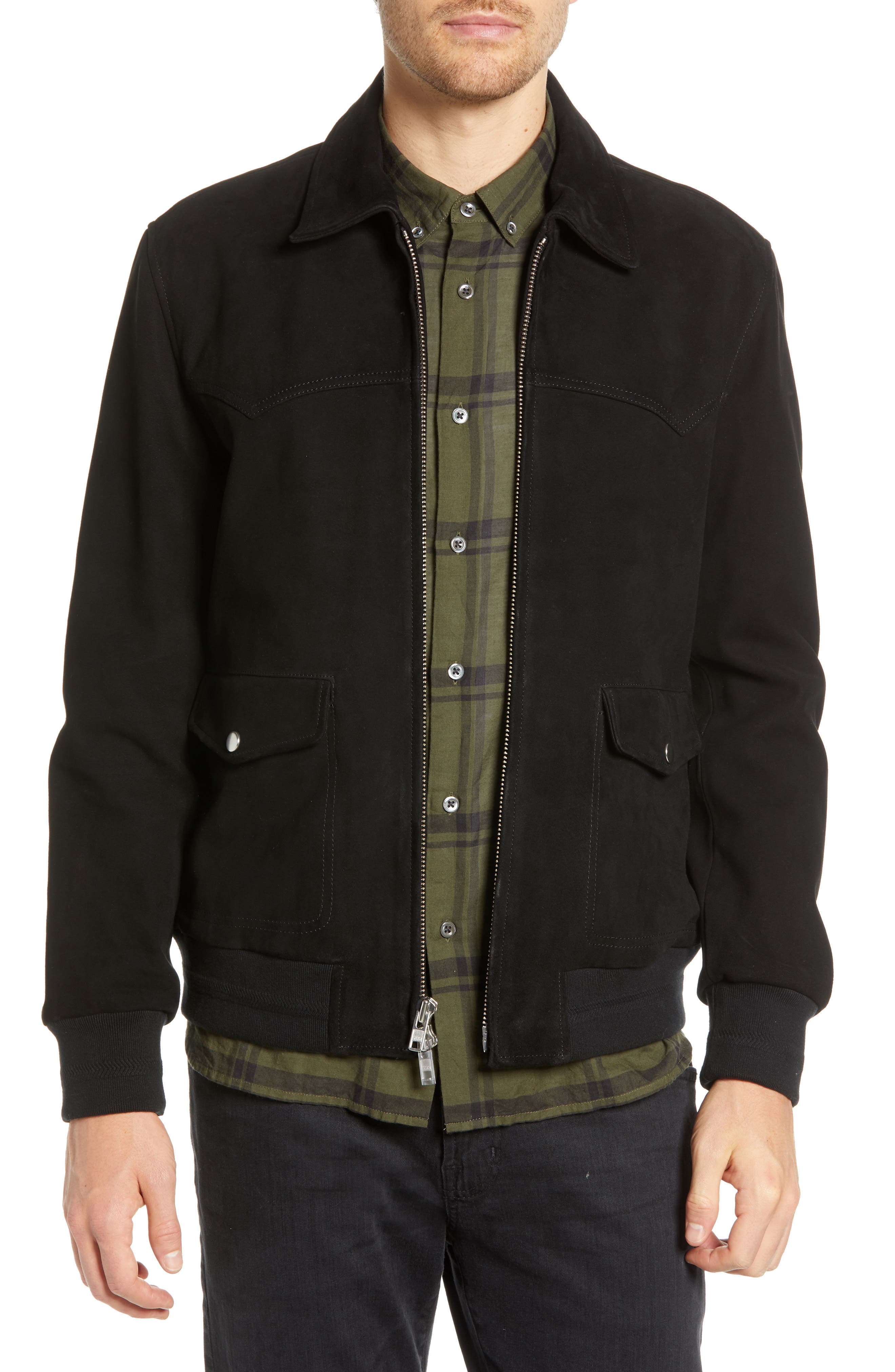 Baldwin Regular Fit Suede Western Jacket, Black