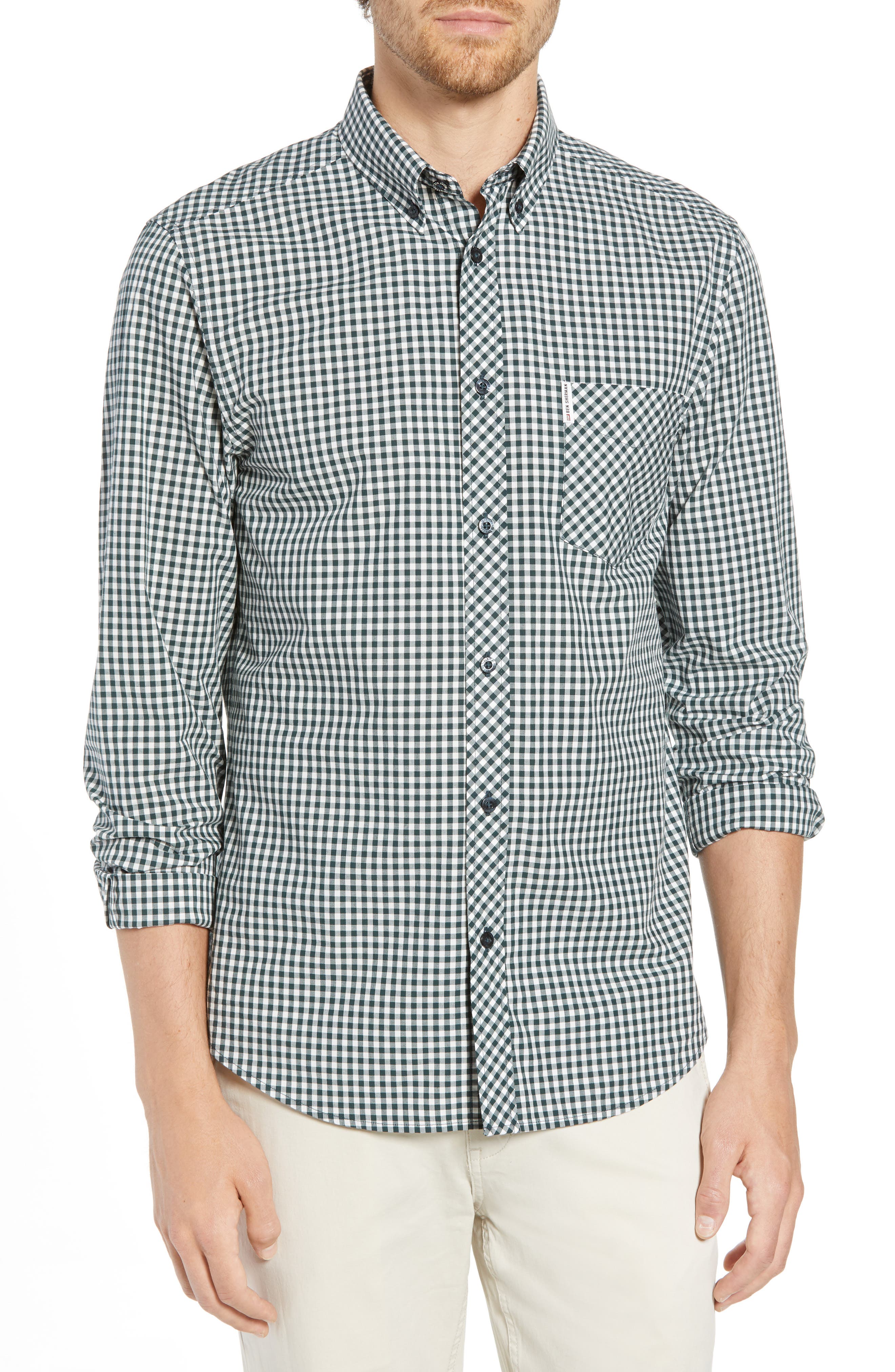 Ben Sherman Mod Fit Gingham Sport Shirt, Green