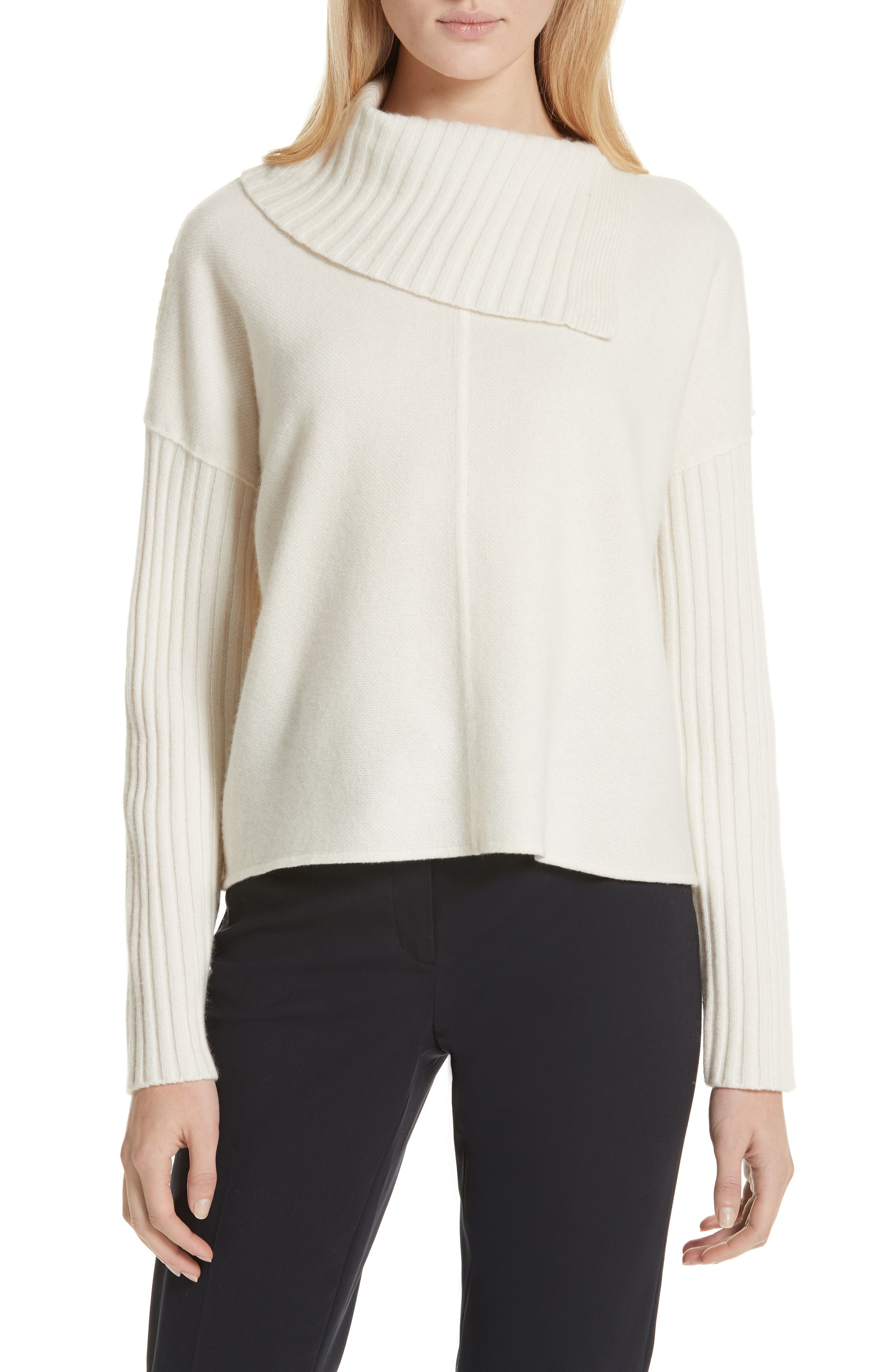 Nordstrom Signature Split Turtleneck Cashmere Sweater, Ivory