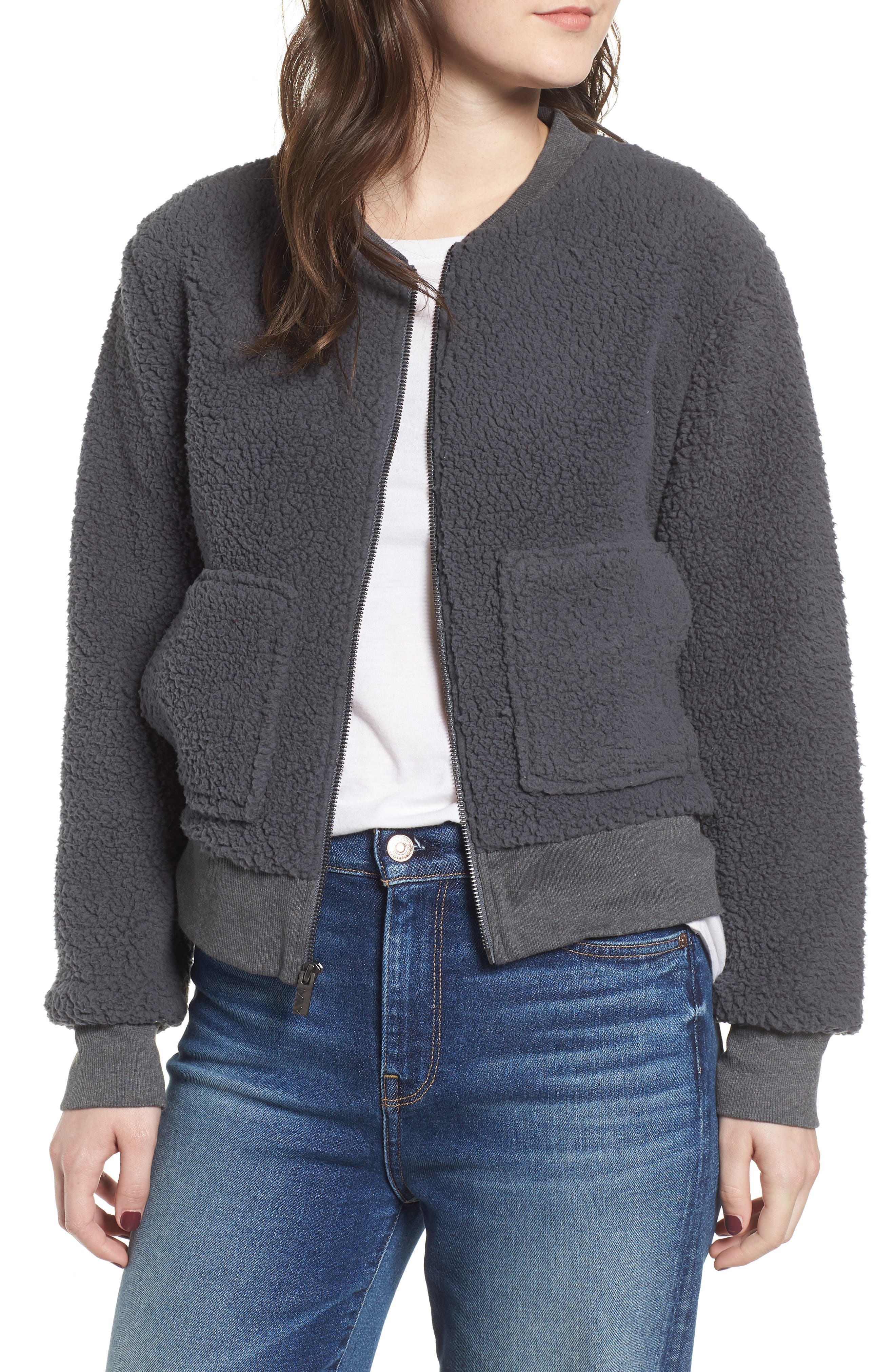 Marc New York Teddy Fleece Bomber Jacket, Green