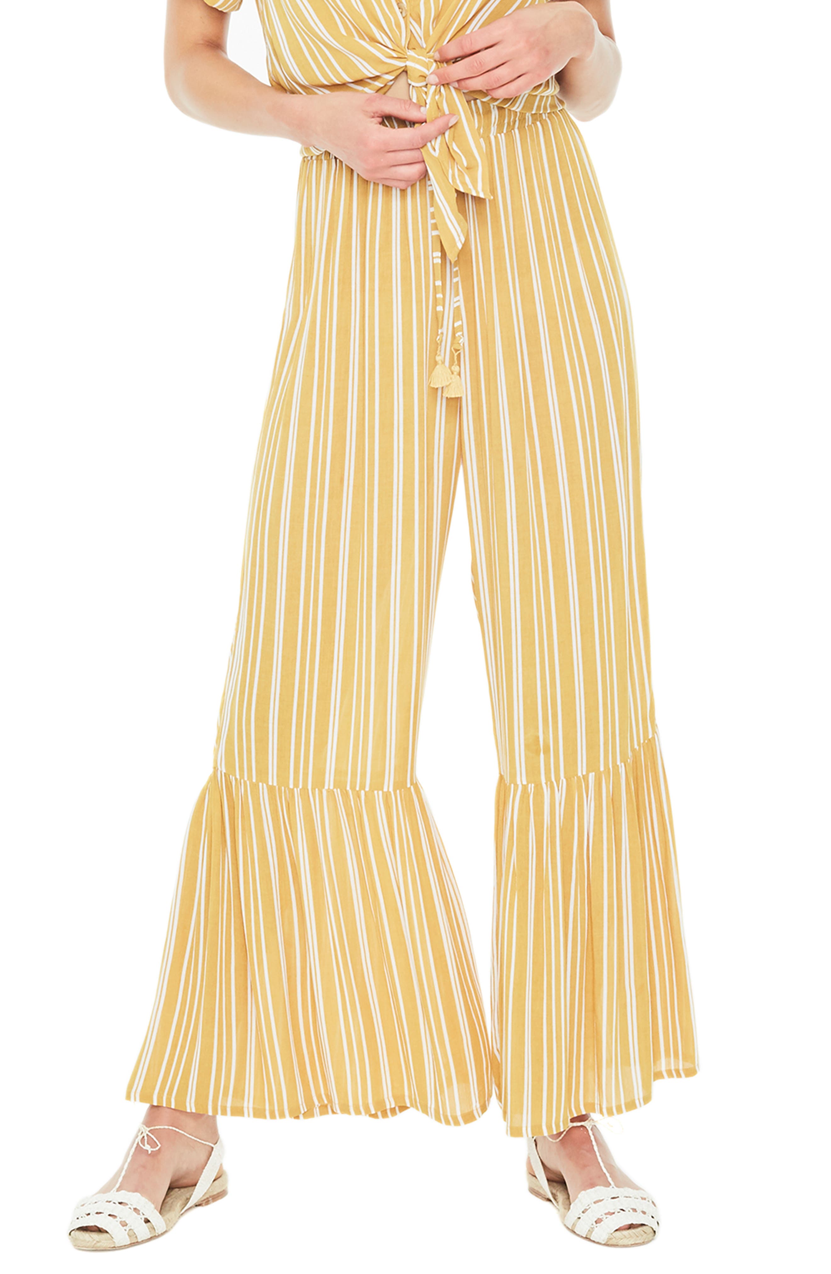 Faithfull The Brand Bisou Stripe Flare Hem Pants, Yellow