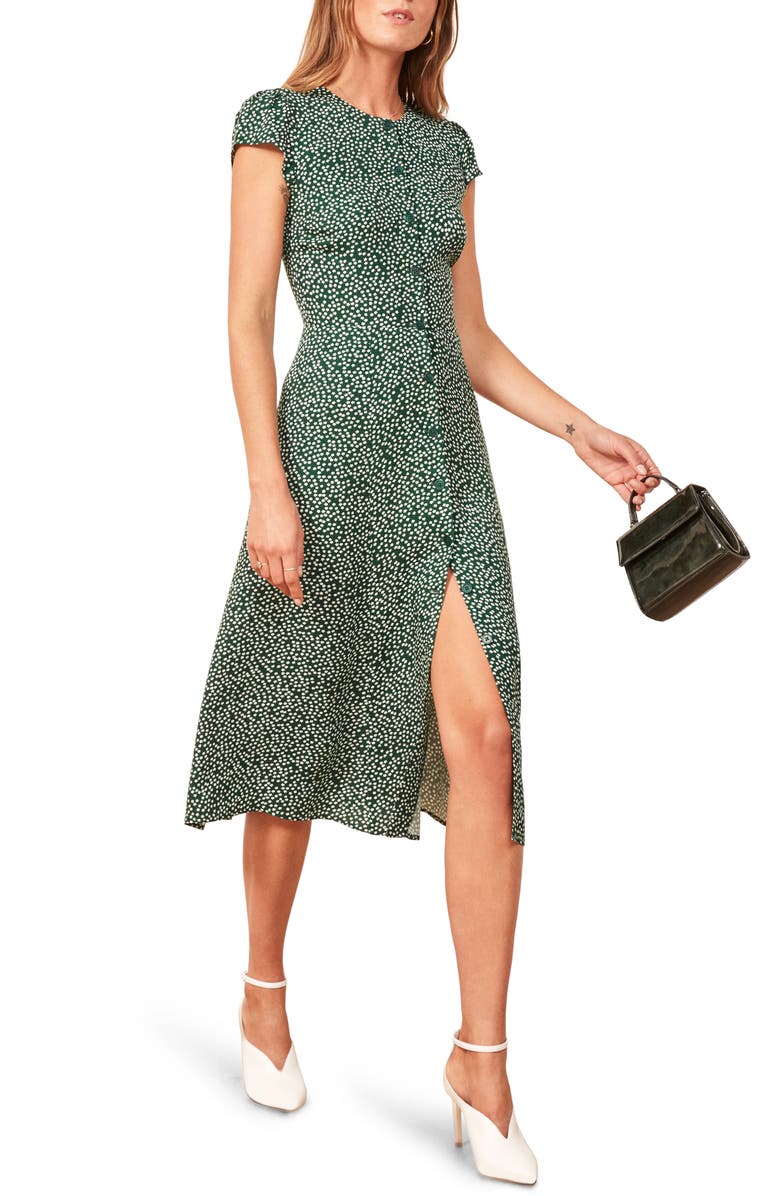 REFORMATION Fauna Front Button Midi Dress, Main, color, WYOMING