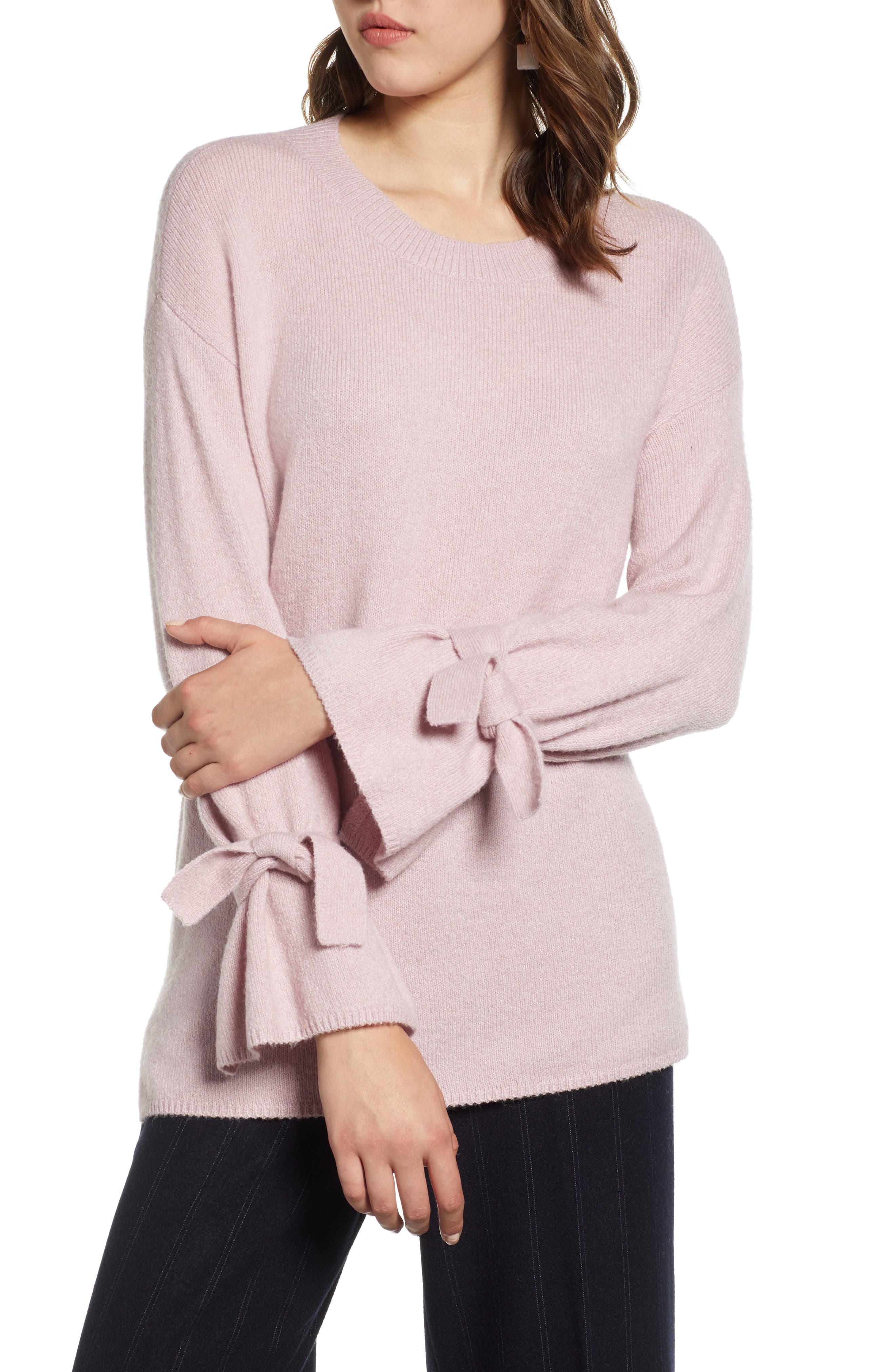 Halogen Tie Sleeve Wool Blend Sweater, Purple