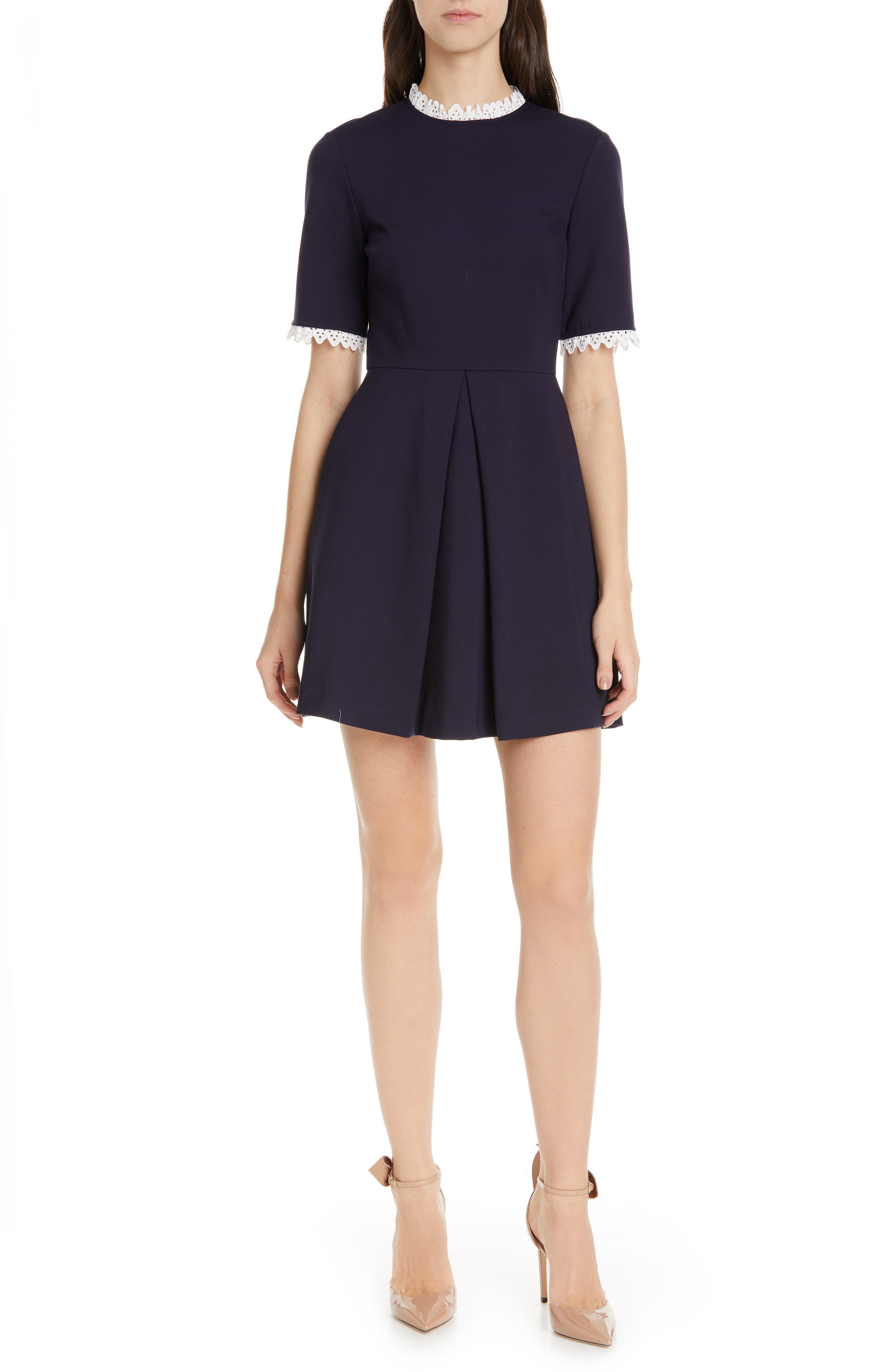 Ted Baker London Blussum Broderie Trim A-Line Dress, Blue