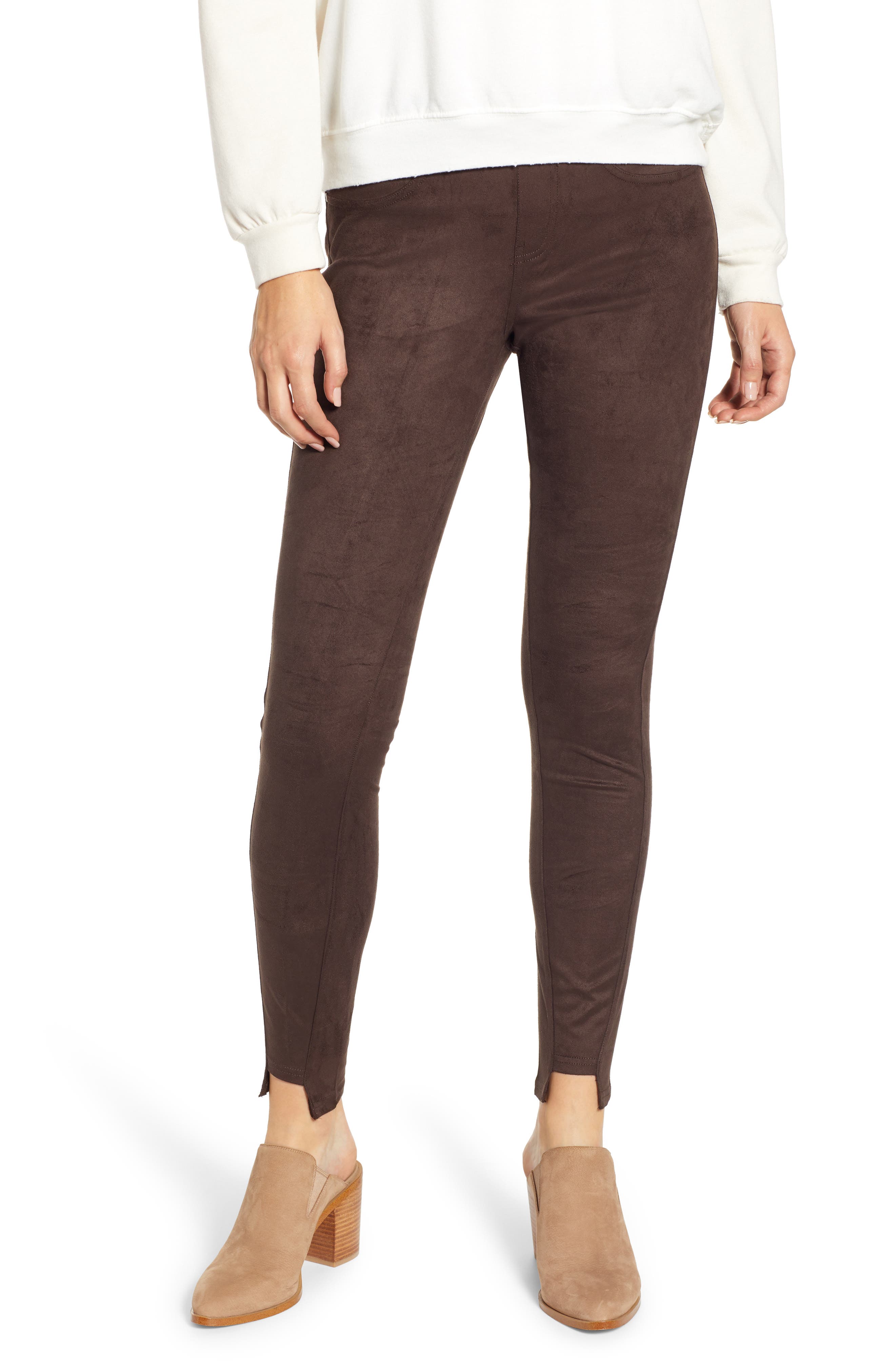 Hue Faux Suede Step Hem Leggings, Brown