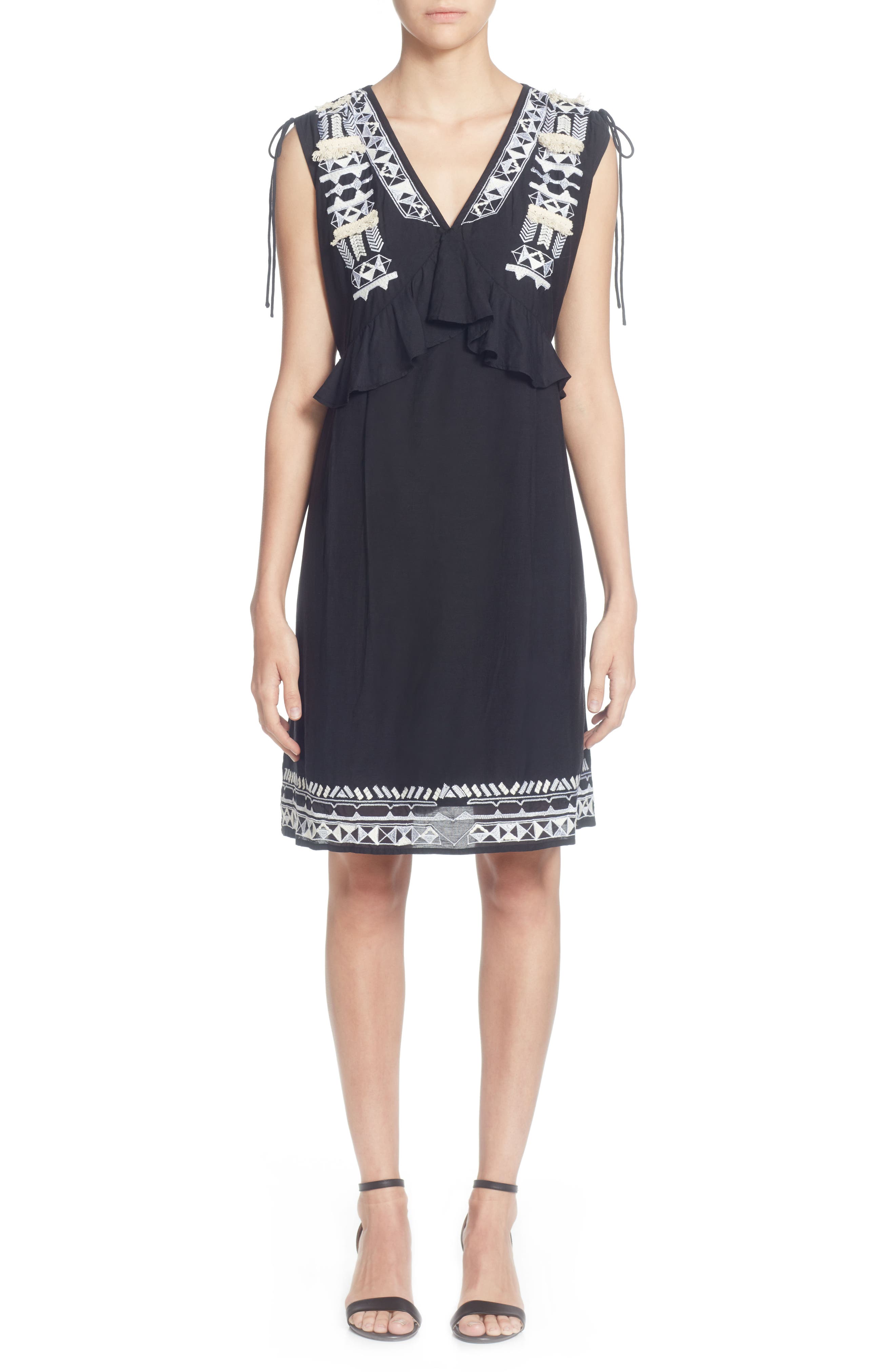 Catherine Catherine Malandrino Fadilia Embroidery Cotton Blend Dress, Black