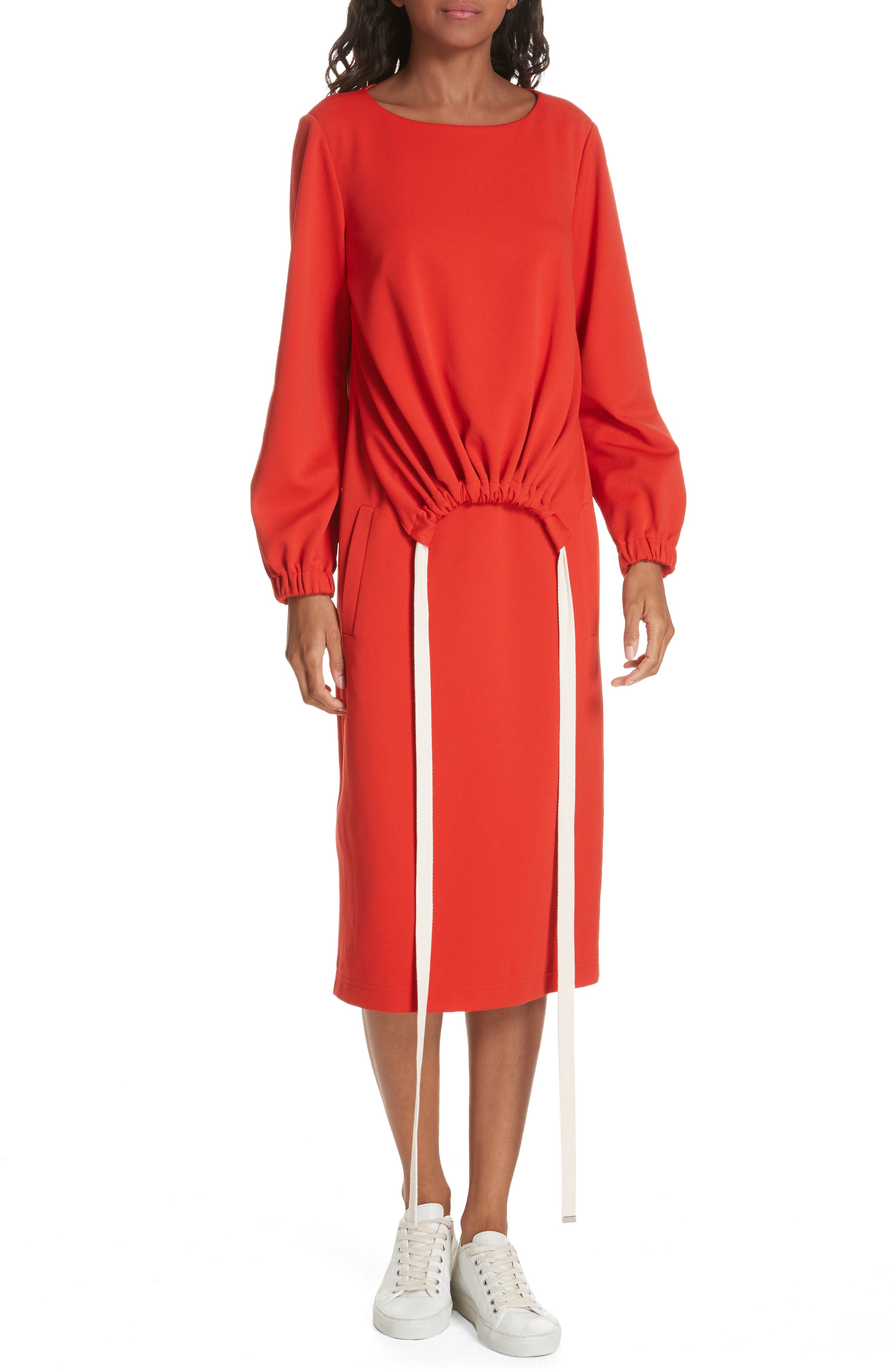 Tibi Mercer Knit Ruched Front Tie Dress, Red