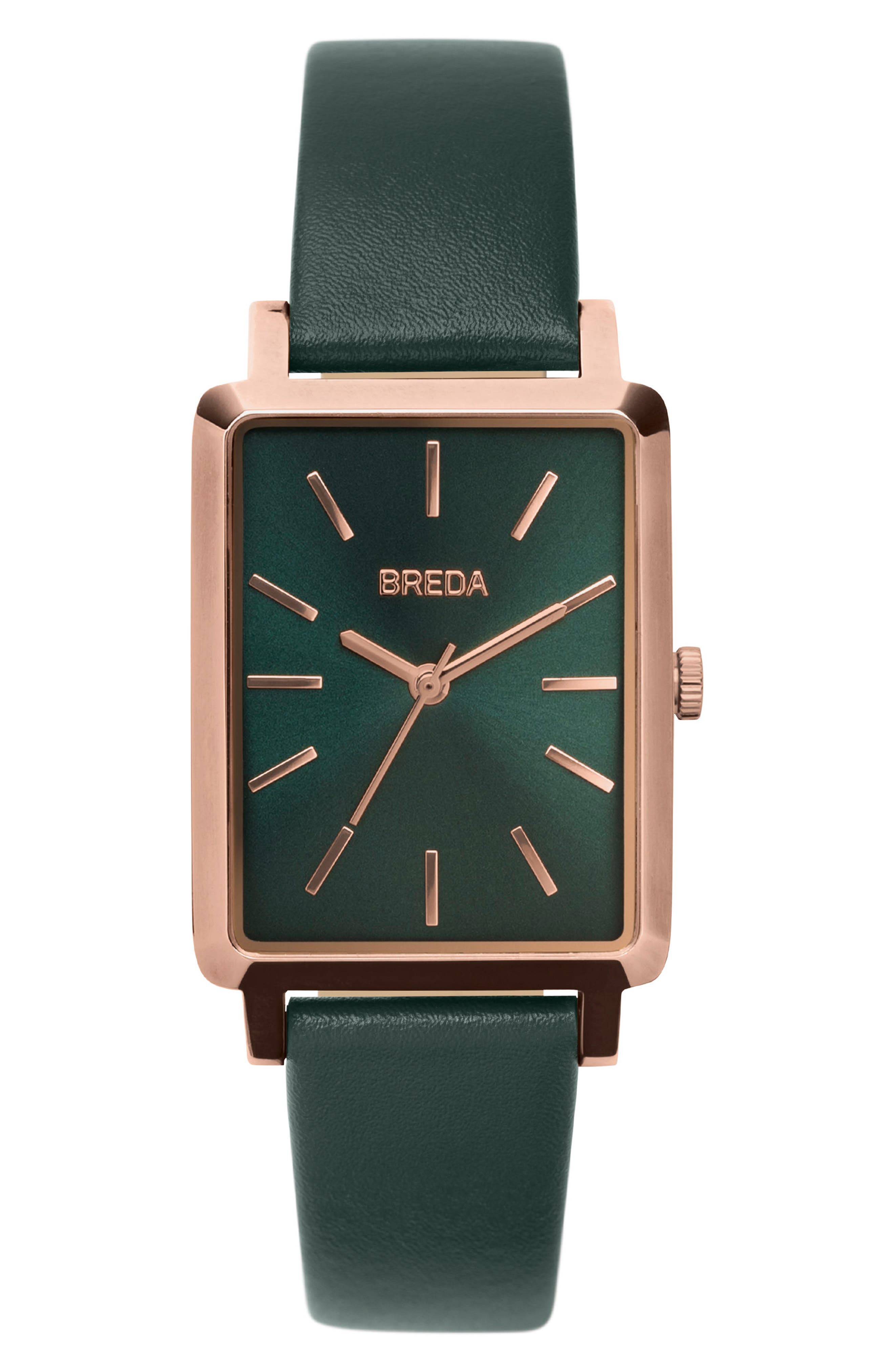 Breda Baer Rectangular Leather Strap Watch, 2m