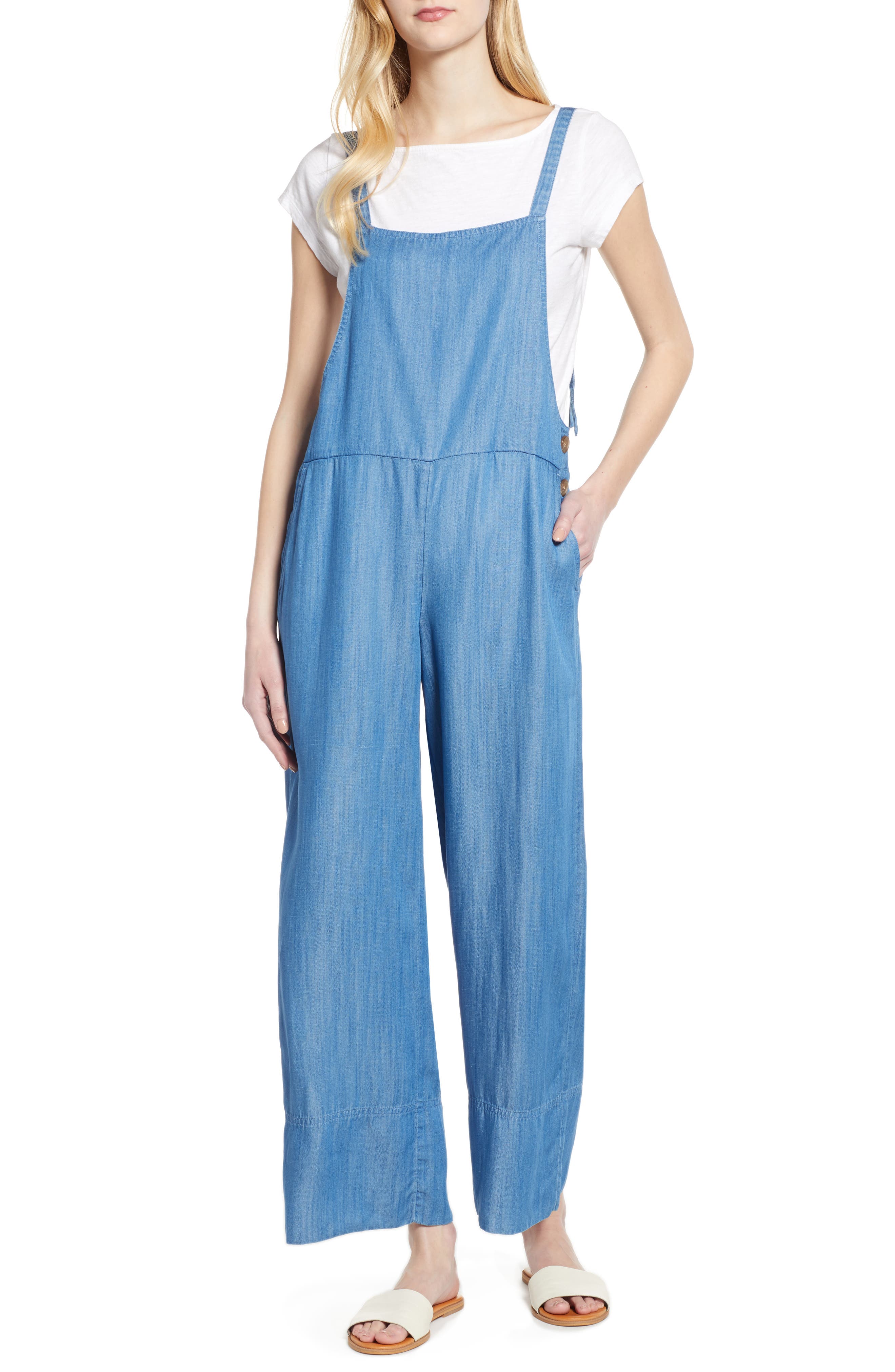 LOU & GREY Chambray Overalls, Main, color, NIGHT SKY CHAMBRAY