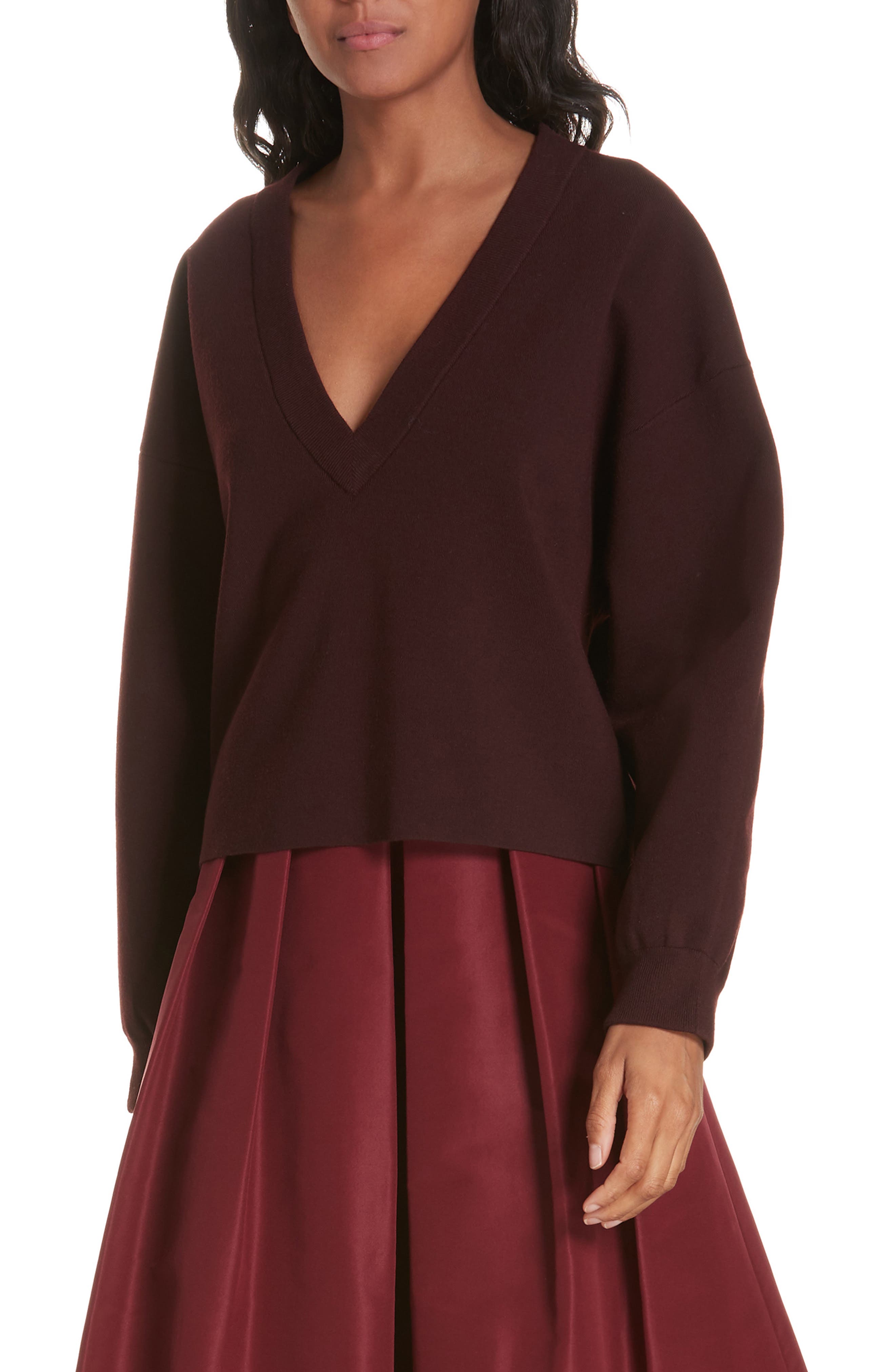 Tibi Sculpted Wool Blend Sweater, Burgundy