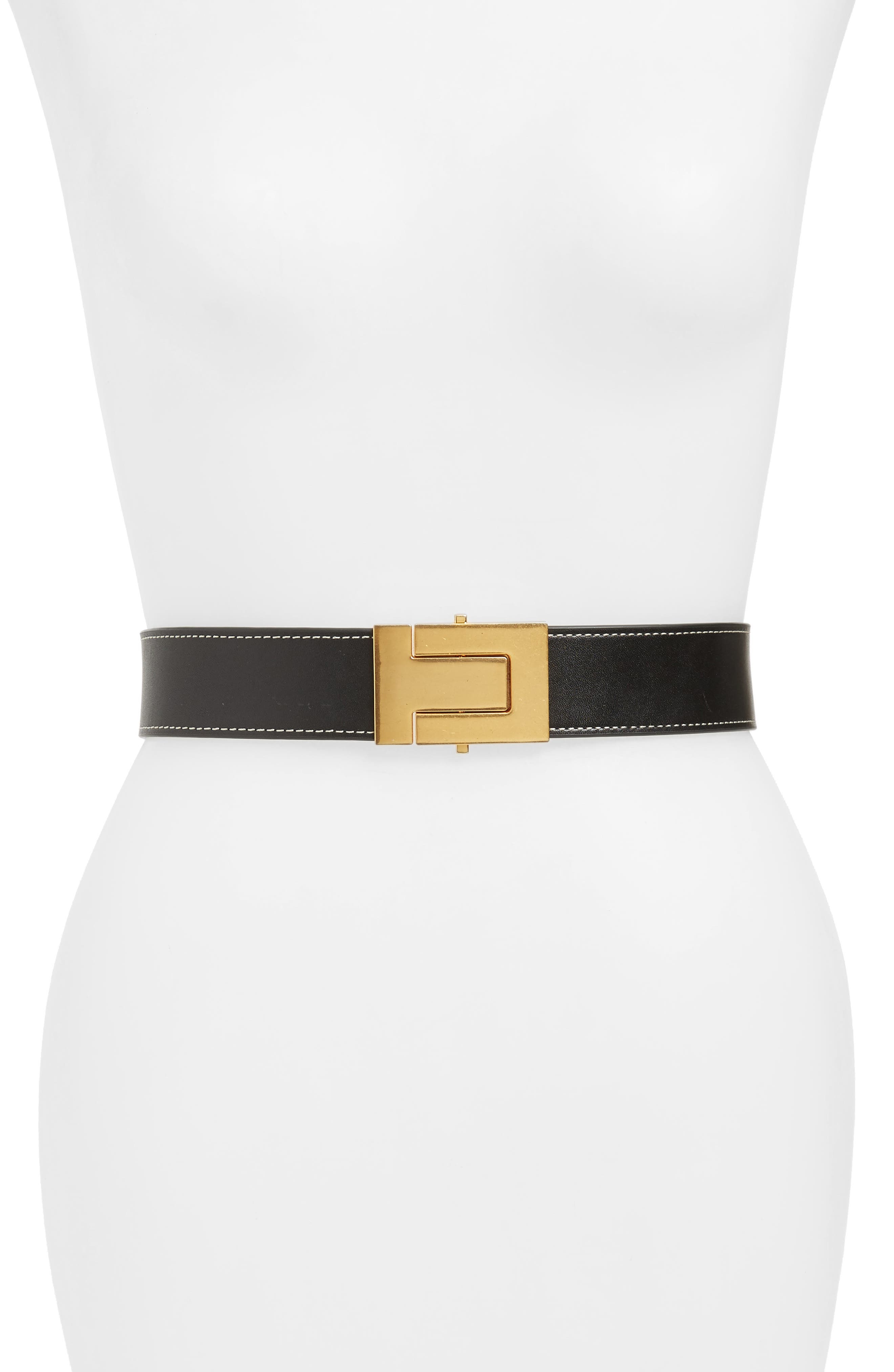 Tory Burch T Logo Clip Leather Belt, Black