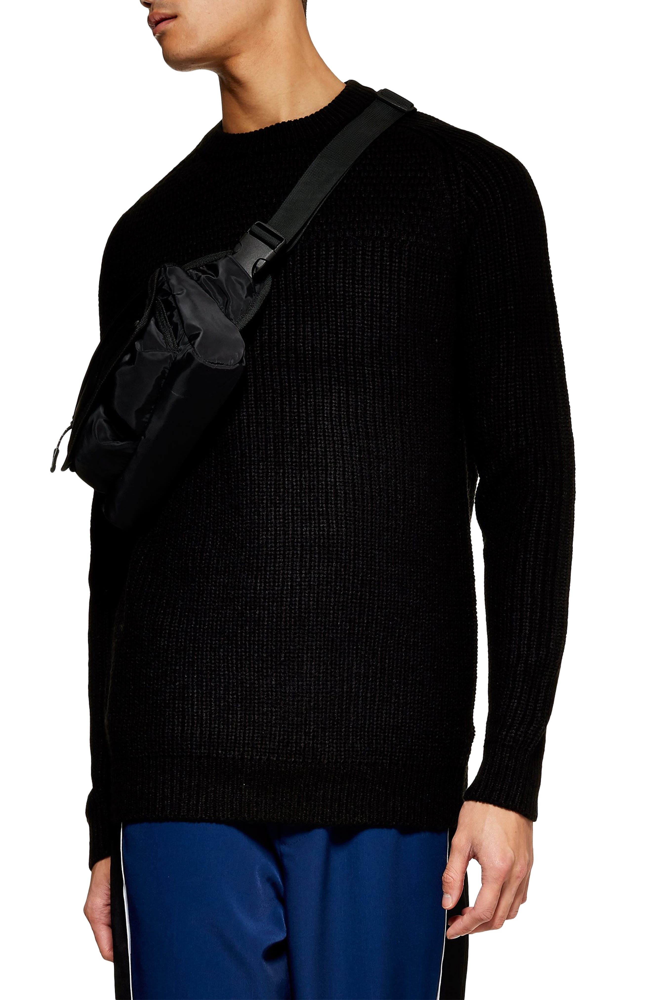 Topman Mixed Stitch Classic Crewneck Sweater, Black