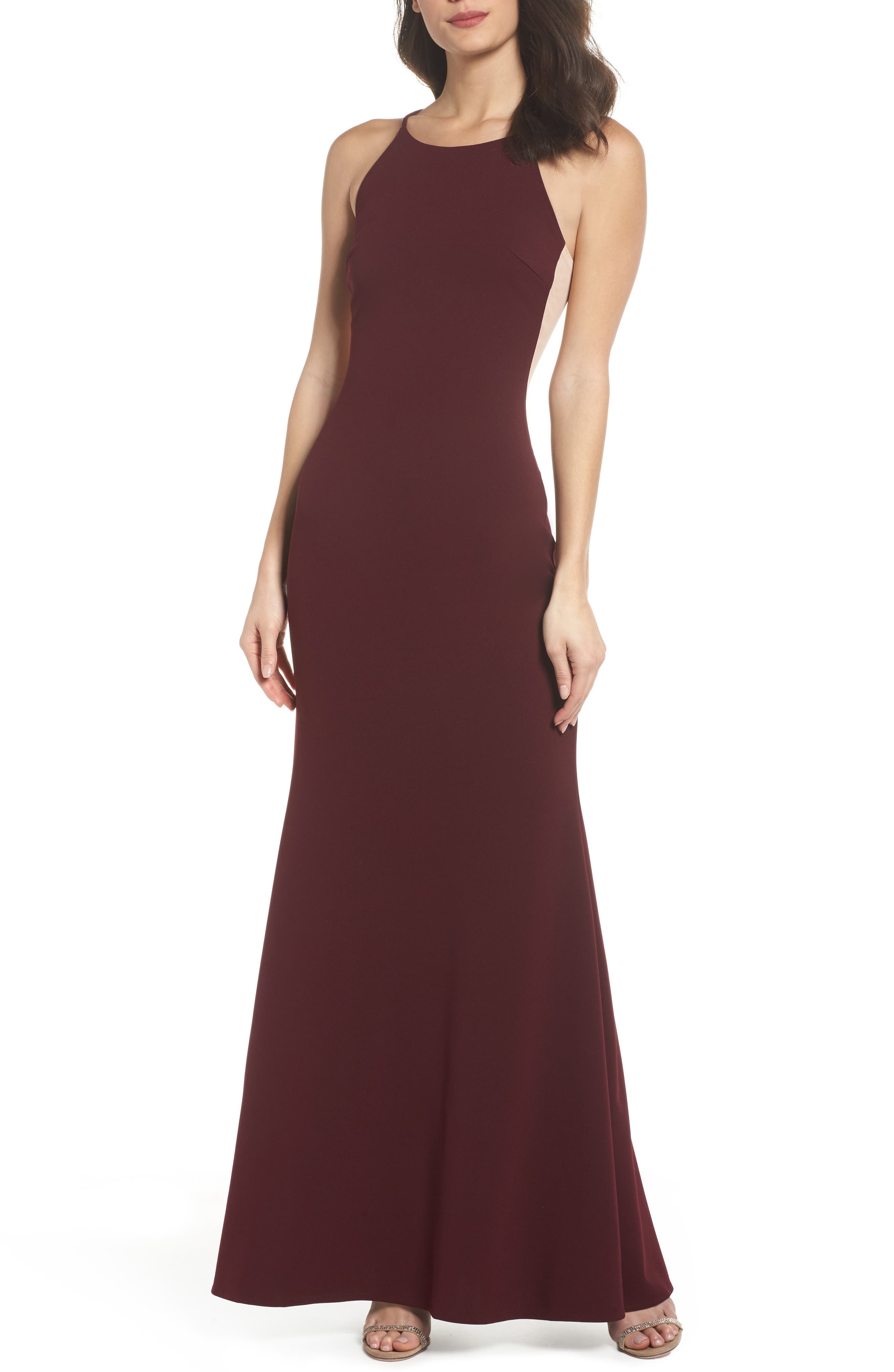 Lulus Contrast Side Trumpet Gown, Burgundy