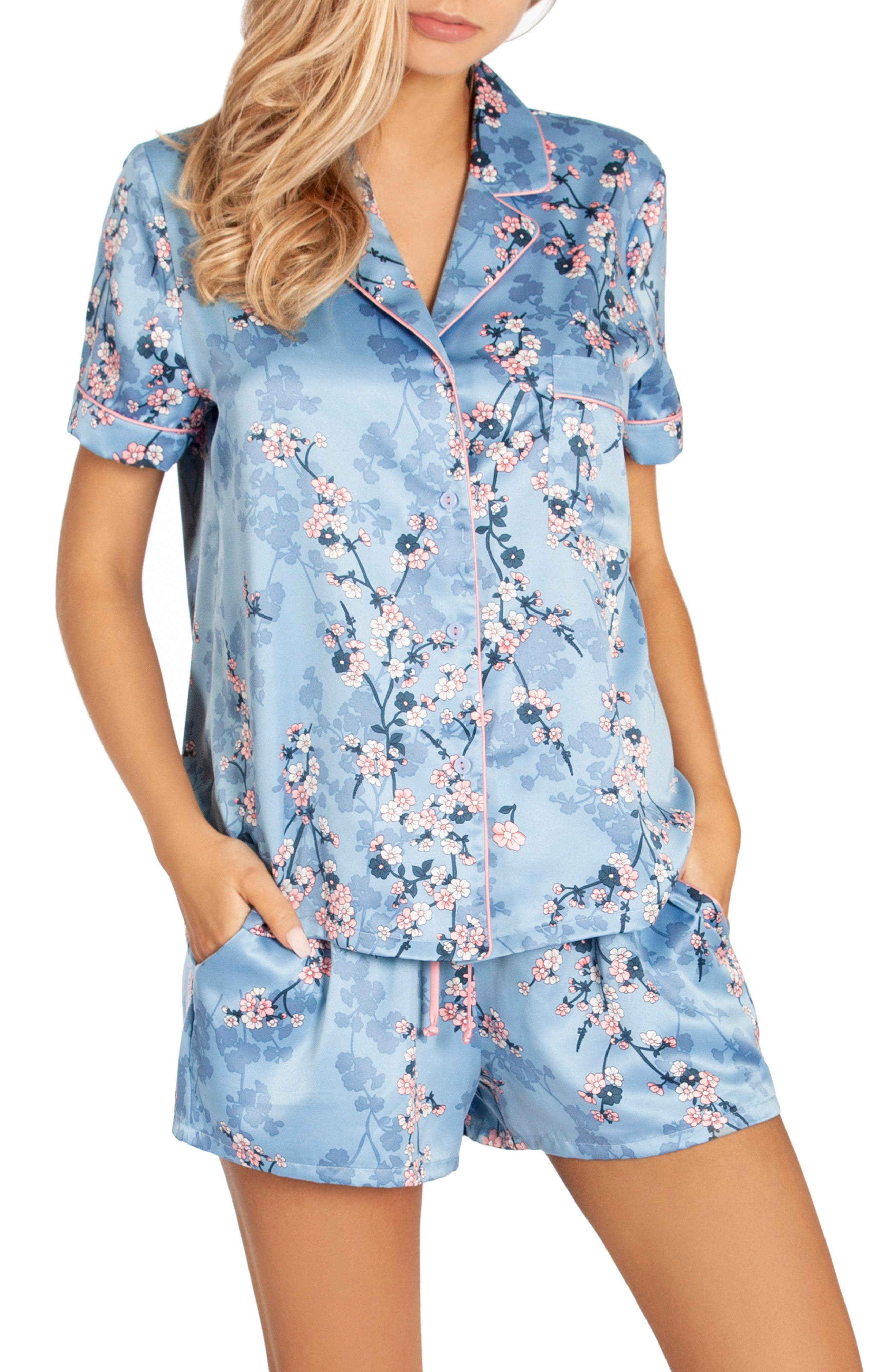 In Bloom By Jonquil Satin Short Pajamas, Blue