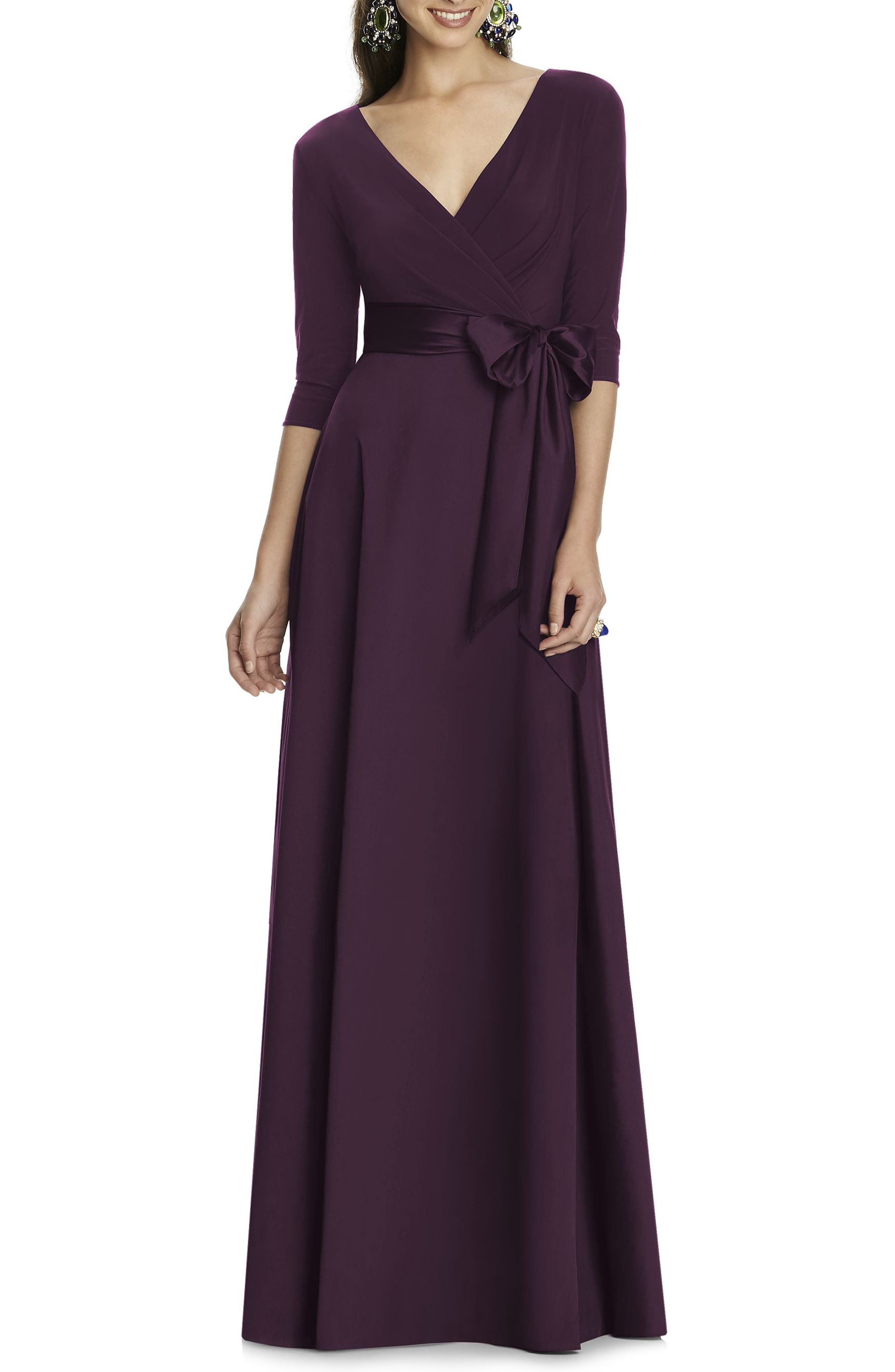 Alfred Sung Jersey & Mikado A-Line Gown, Purple