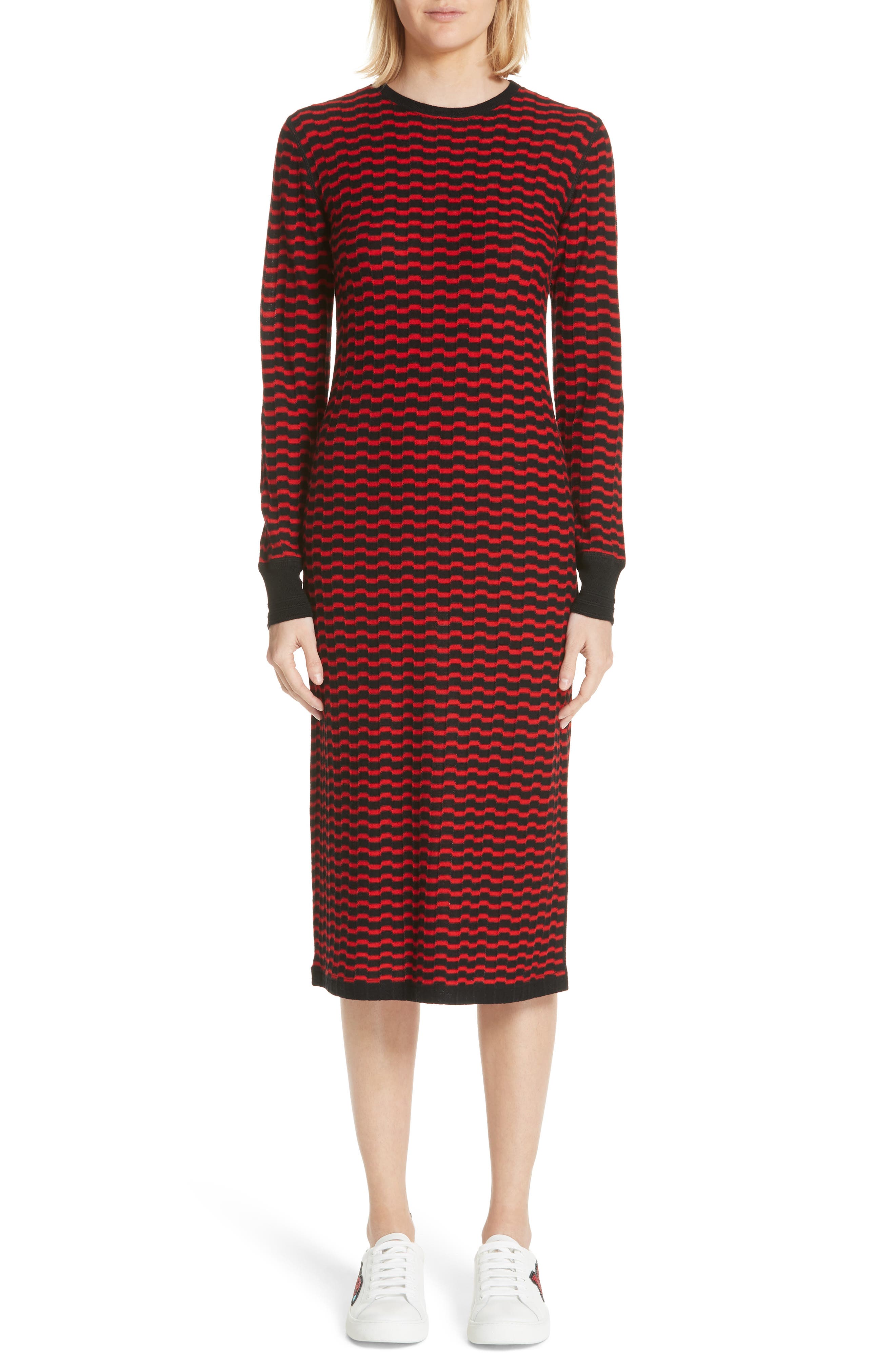 Marc Jacobs Stripe Wool Sweater-Dress, Red