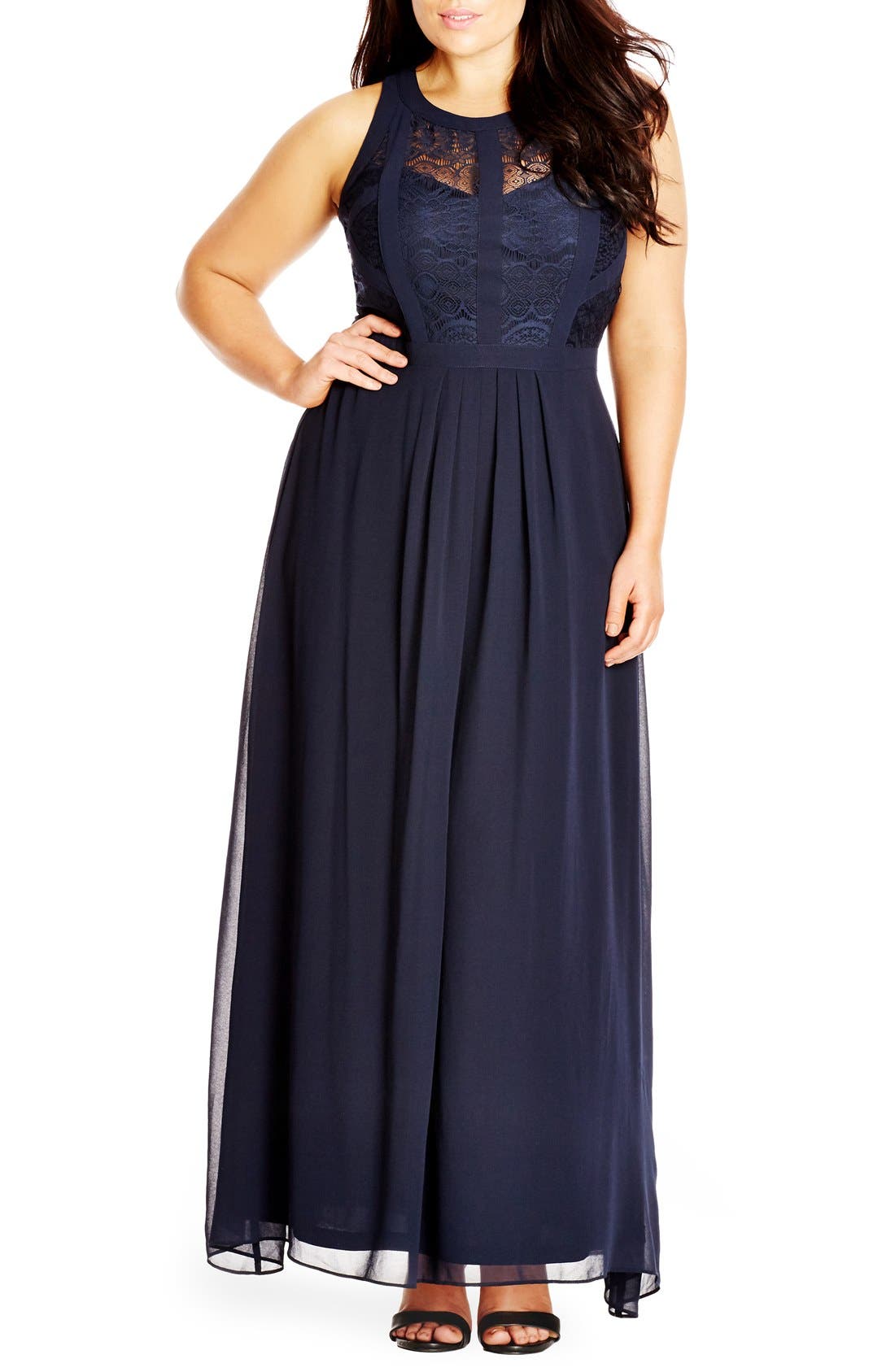 Plus Size City Chic Paneled Lace Bodice Gown