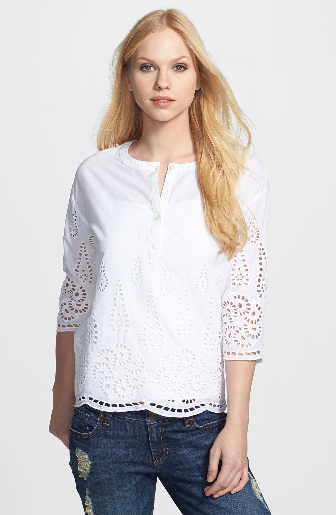 Two by Vince Camuto Embroidered Cotton Henley Top Nordstrom