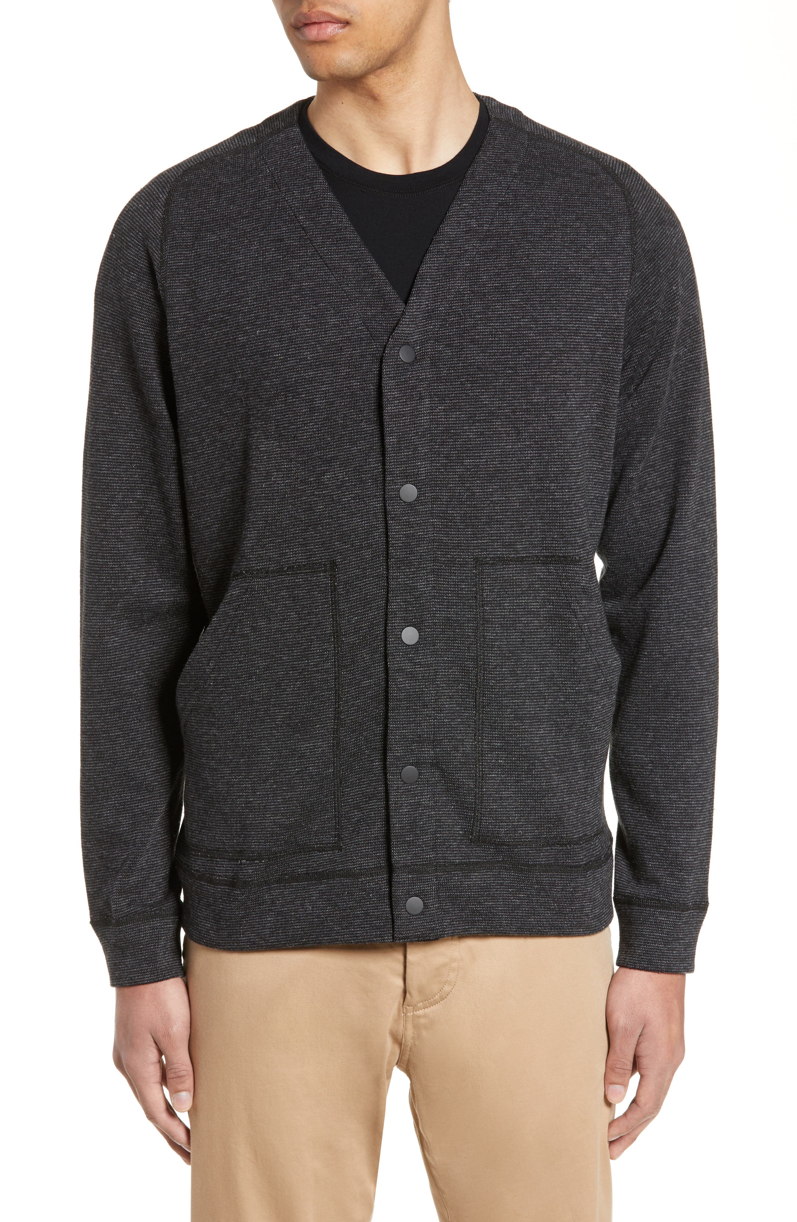 Wings + Horns Mixed Pile Cardigan, Black