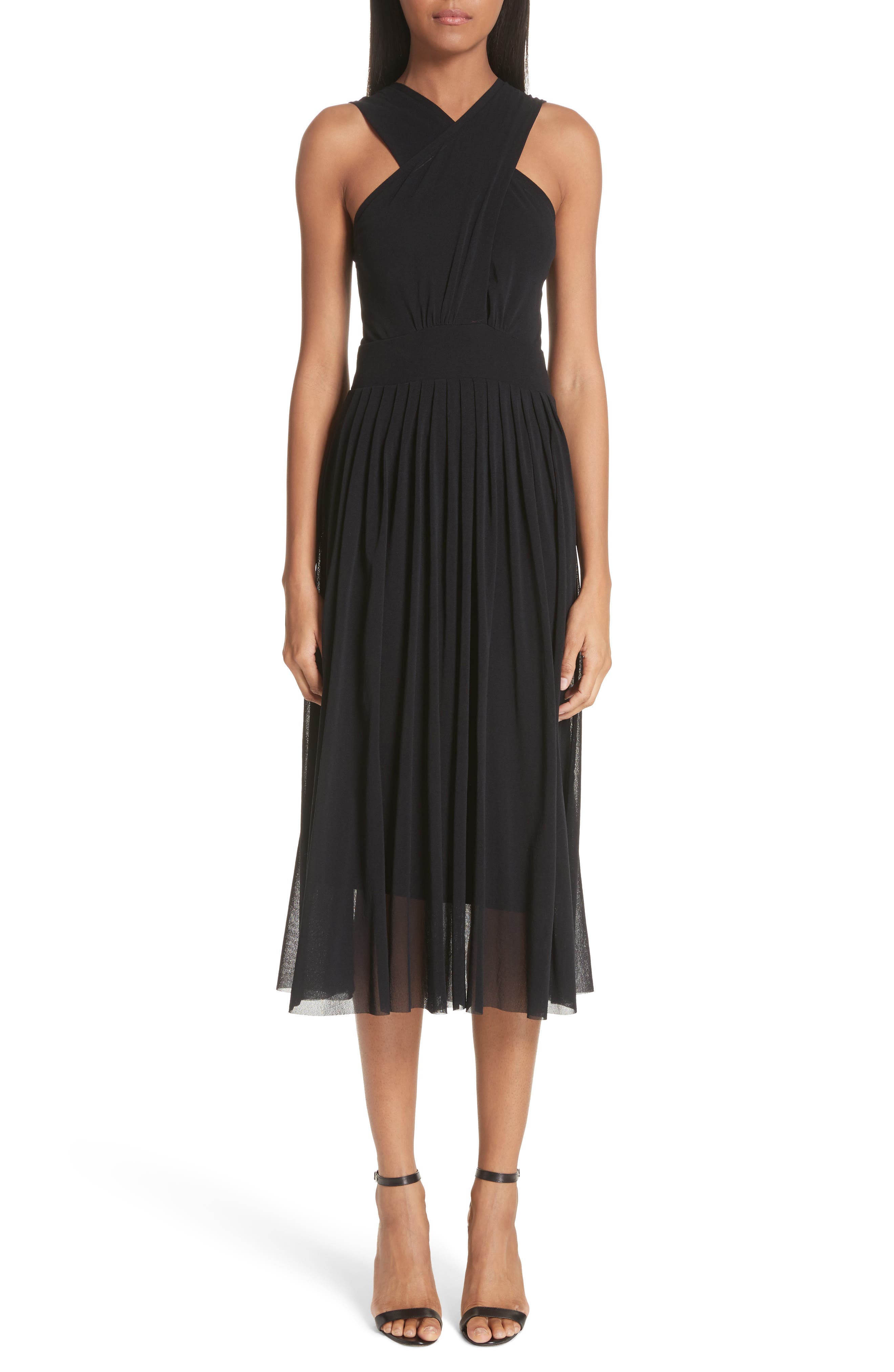 Fuzzi Halter Neck Tulle Trumpet Dress, Black