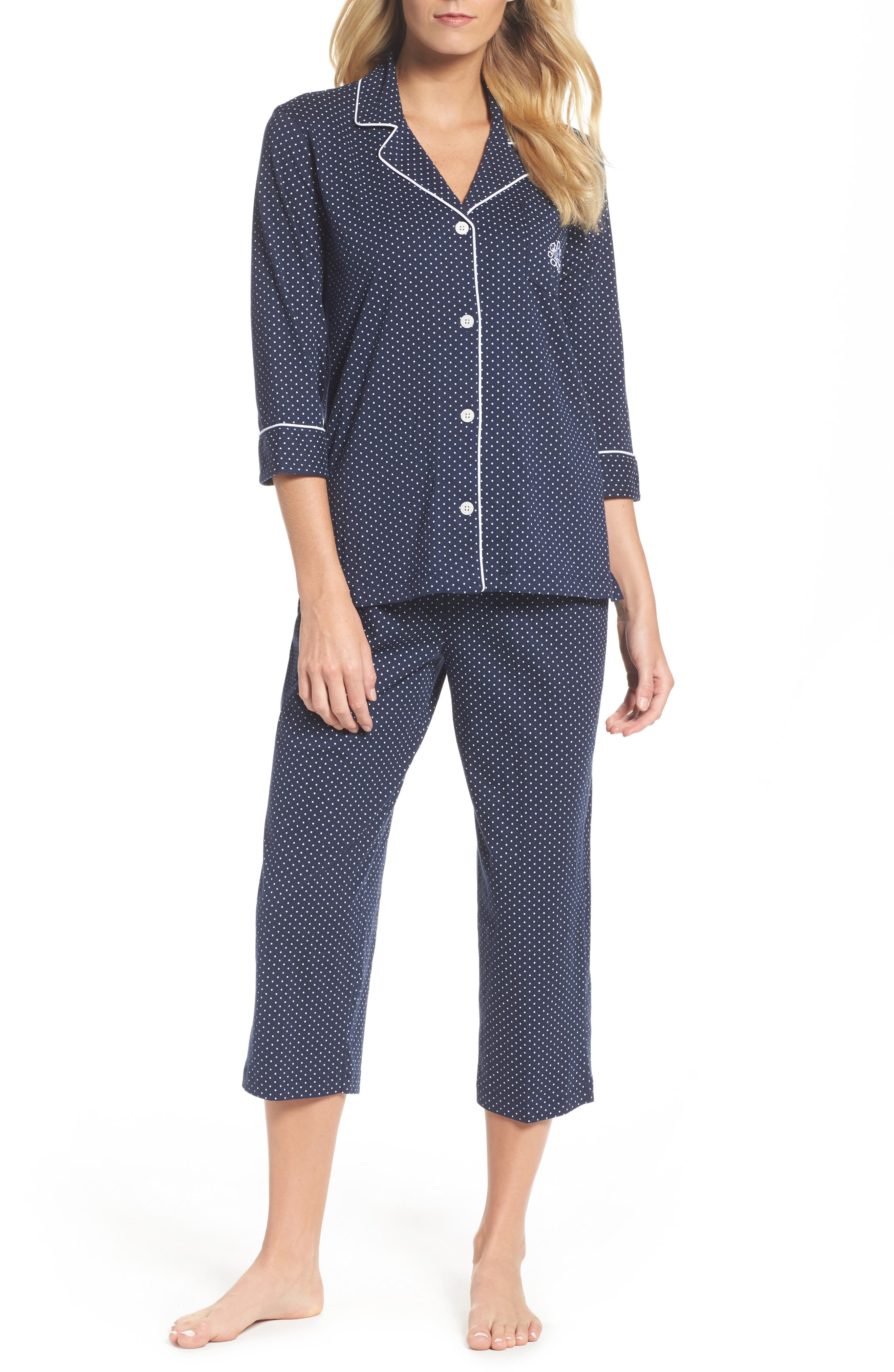 Lauren Ralph Lauren Knit Crop Pajamas, Blue (Online Only)