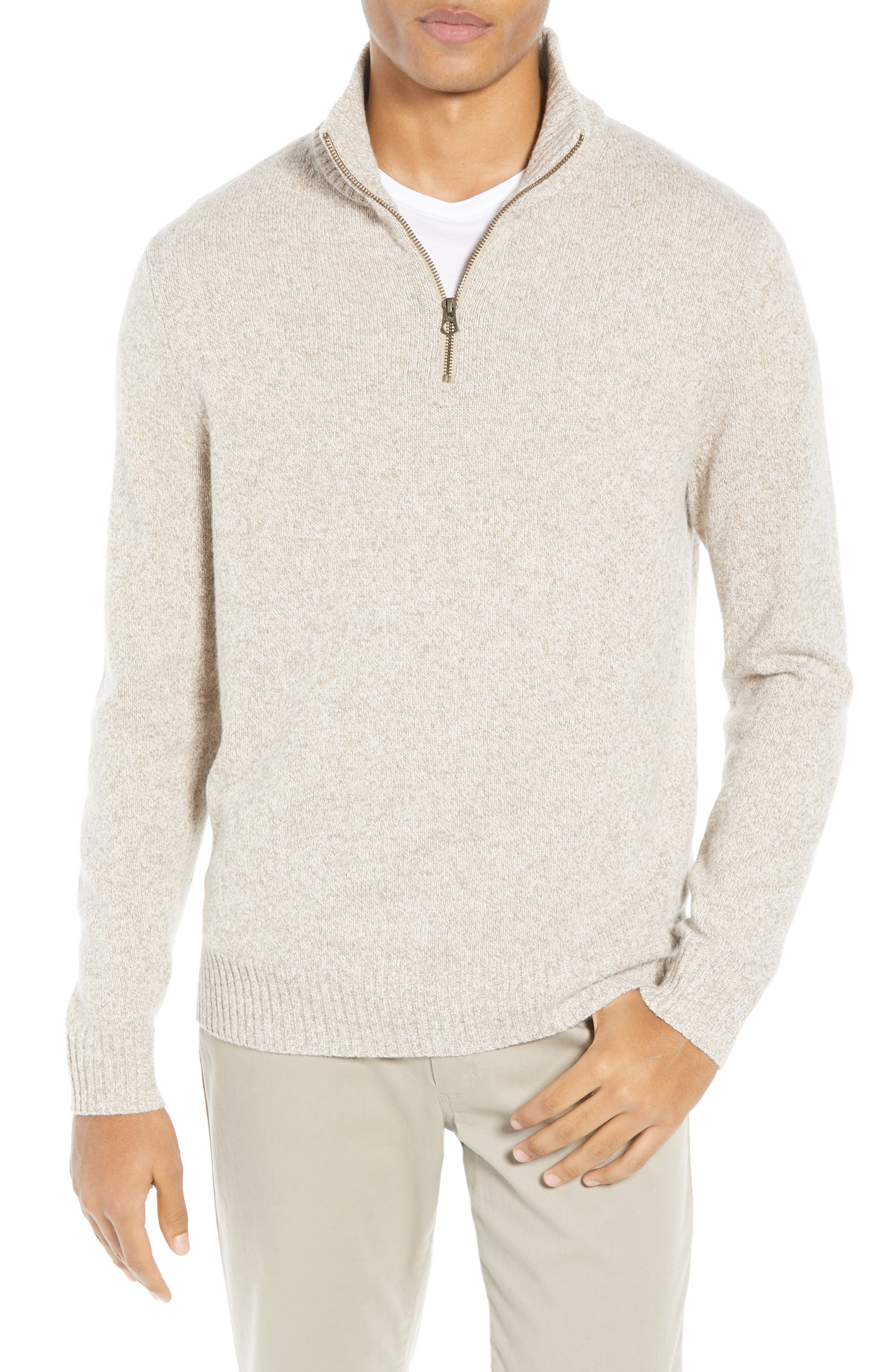 J.crew Rugged Merino Wool Blend Half Zip Sweater, Beige