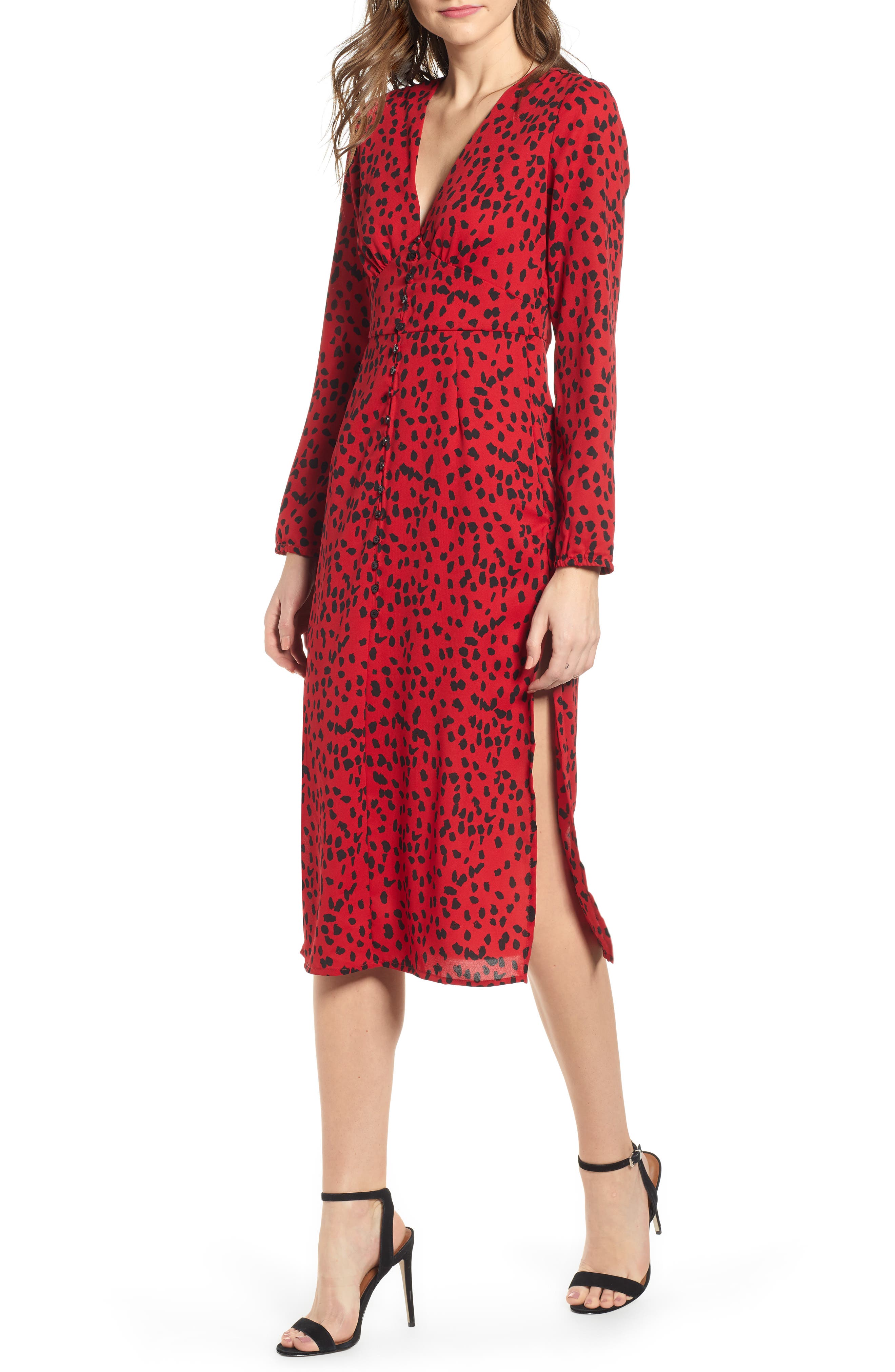 Leith Animal Print Midi Dress, Red