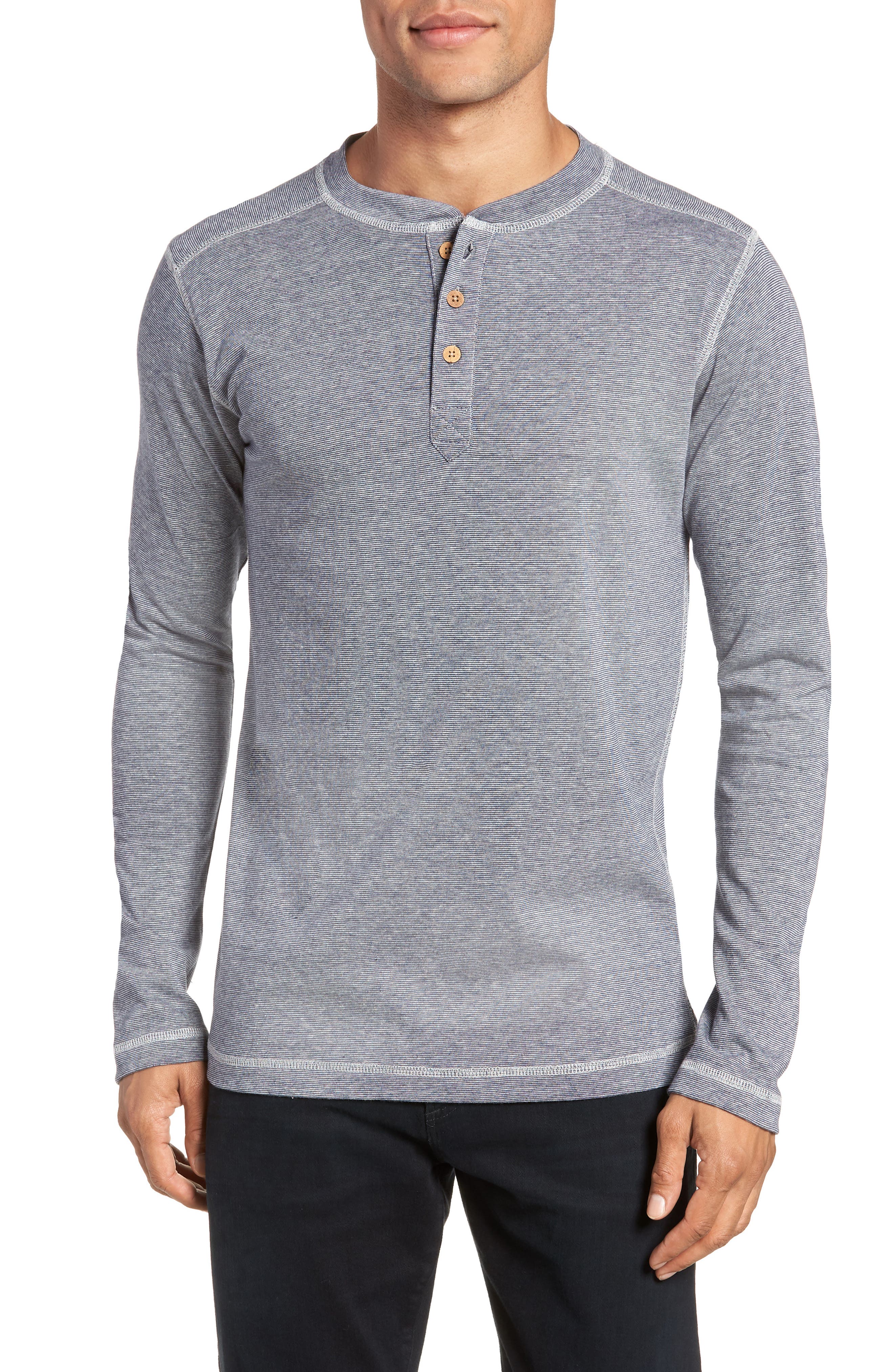Vintage 1946 Microstripe Long Sleeve Henley, Blue