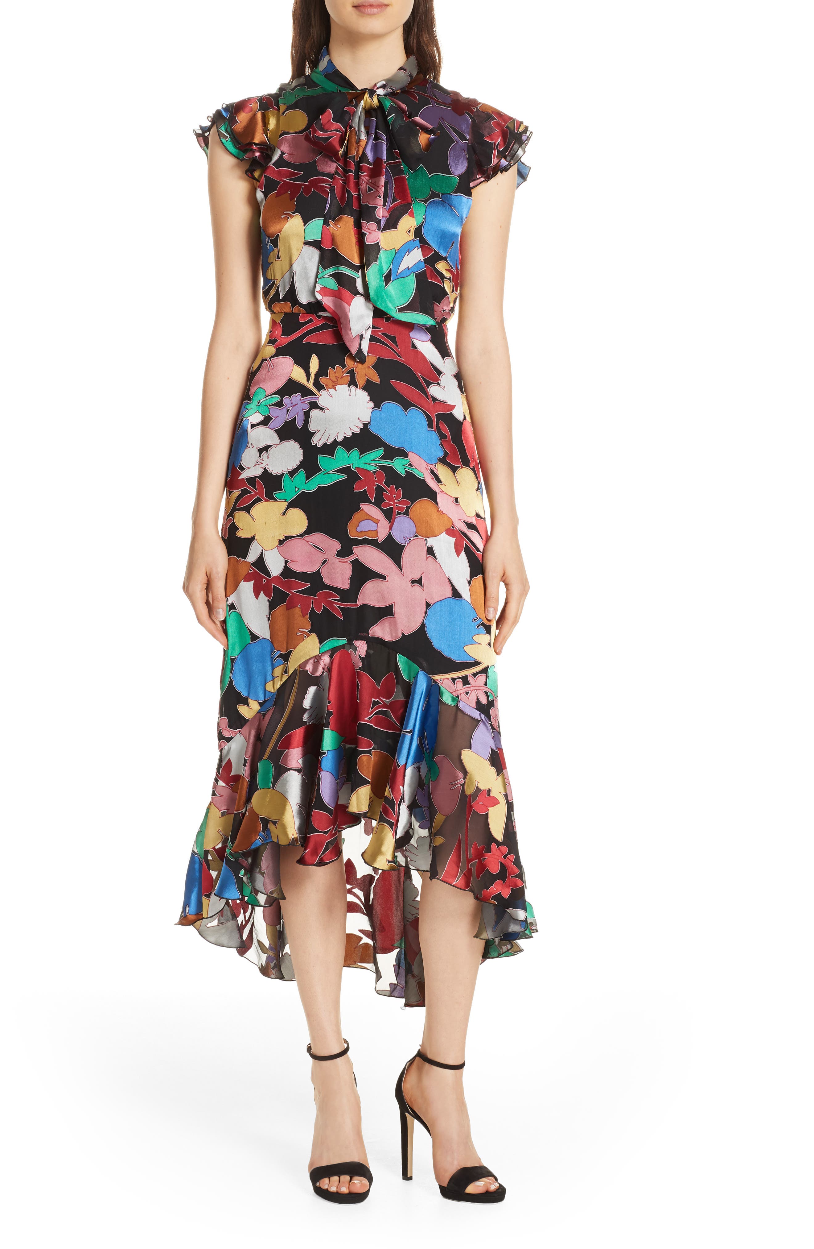Alice + Olivia Lessie Tie Neck Ruffle Dress