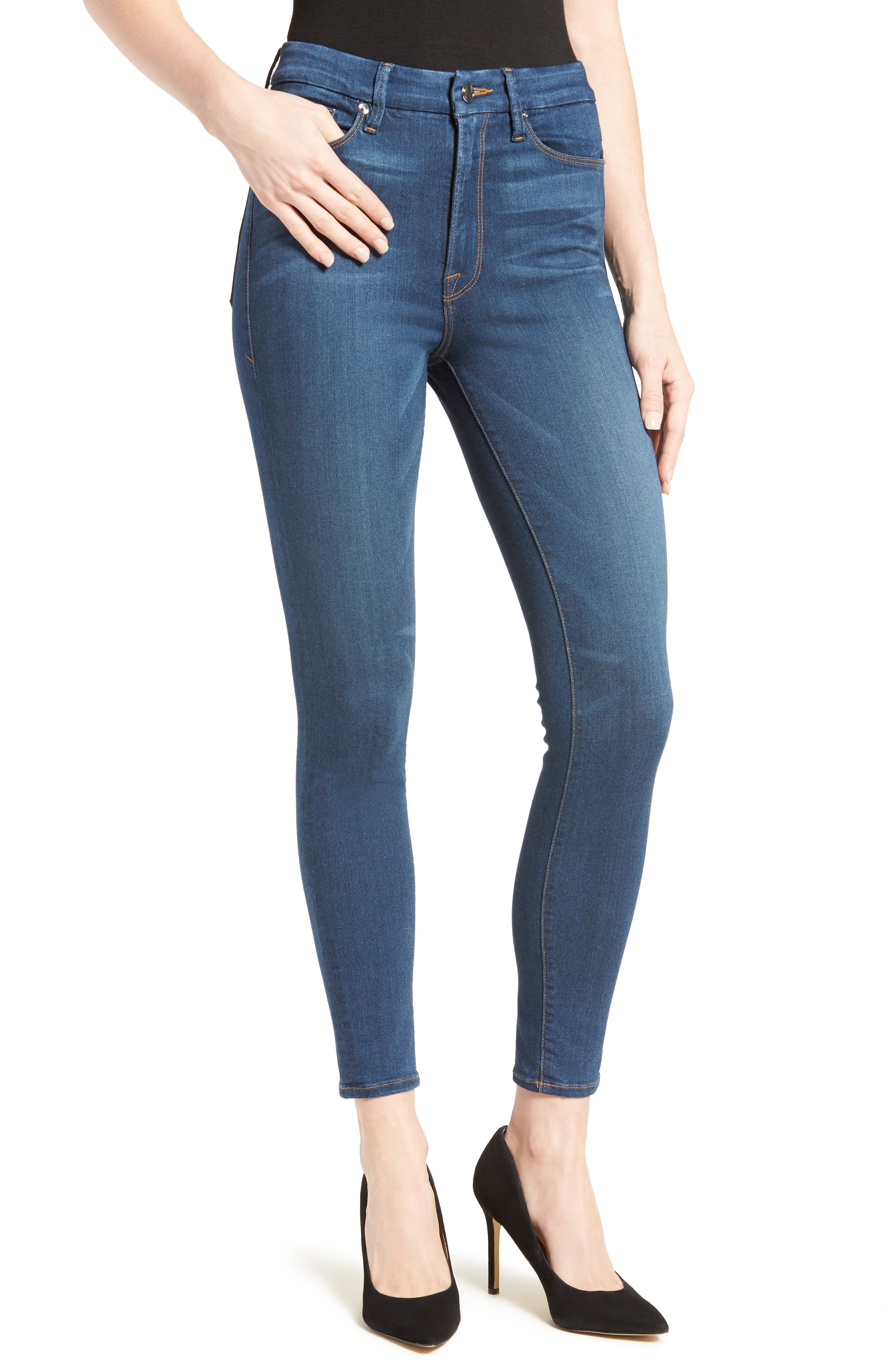 Good American Good Waist High Rise Skinny Jeans (Blue 013) (Regular