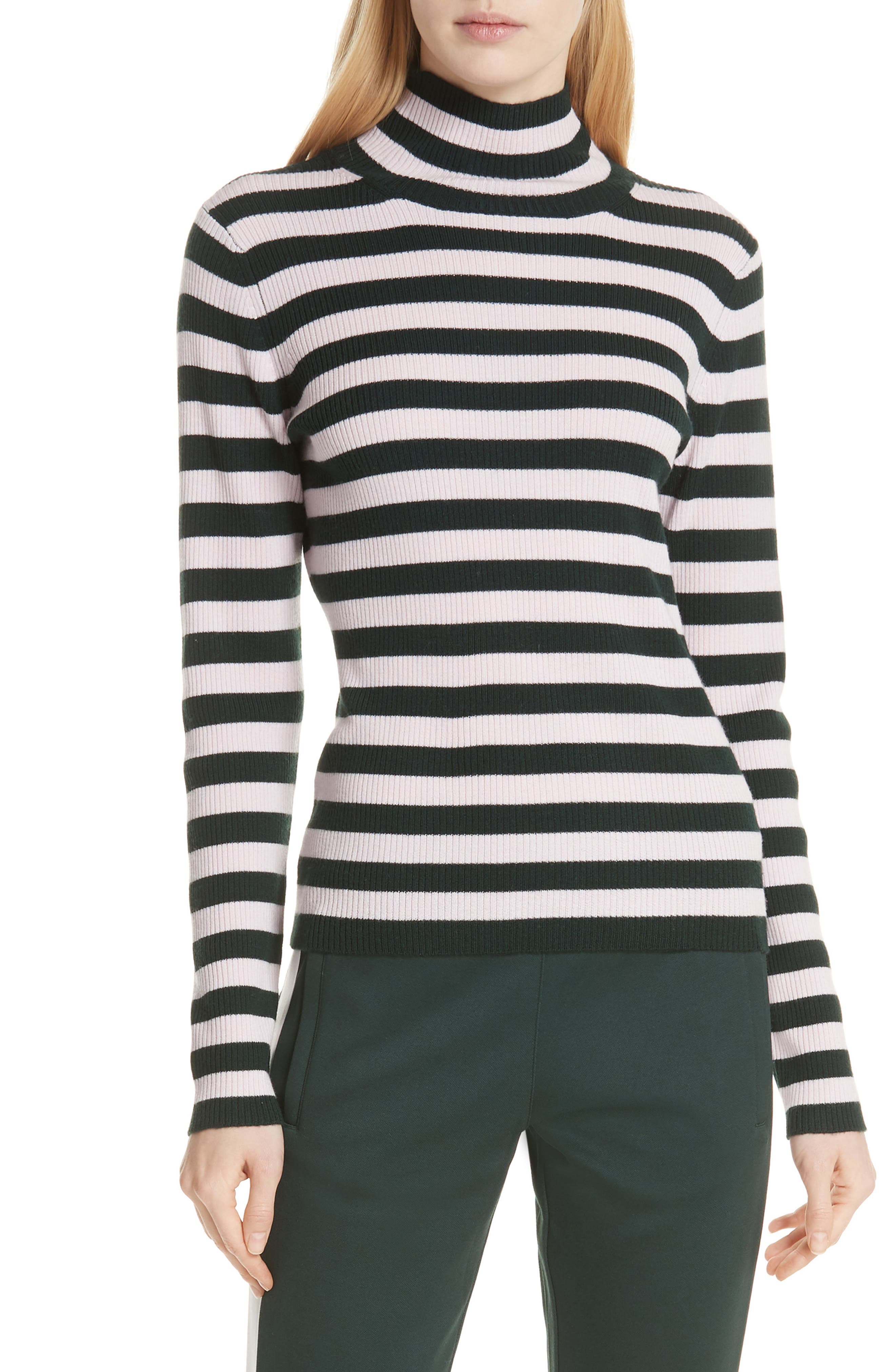 Tory Sport Stripe Ribbed Merino Wool Turtleneck Sweater