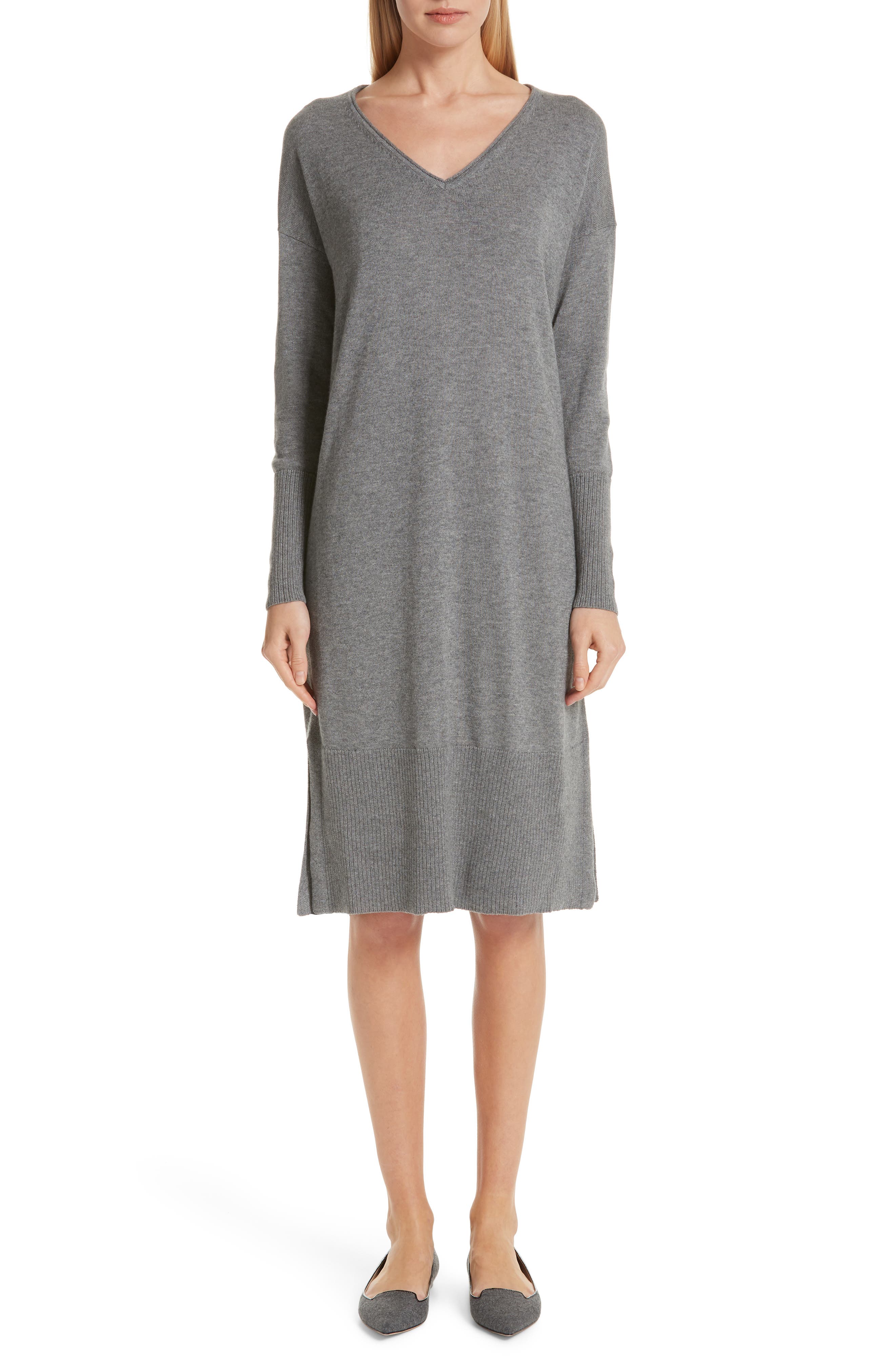 Lafayette 148 New York Cashmere & Silk Sweater Dress, Grey