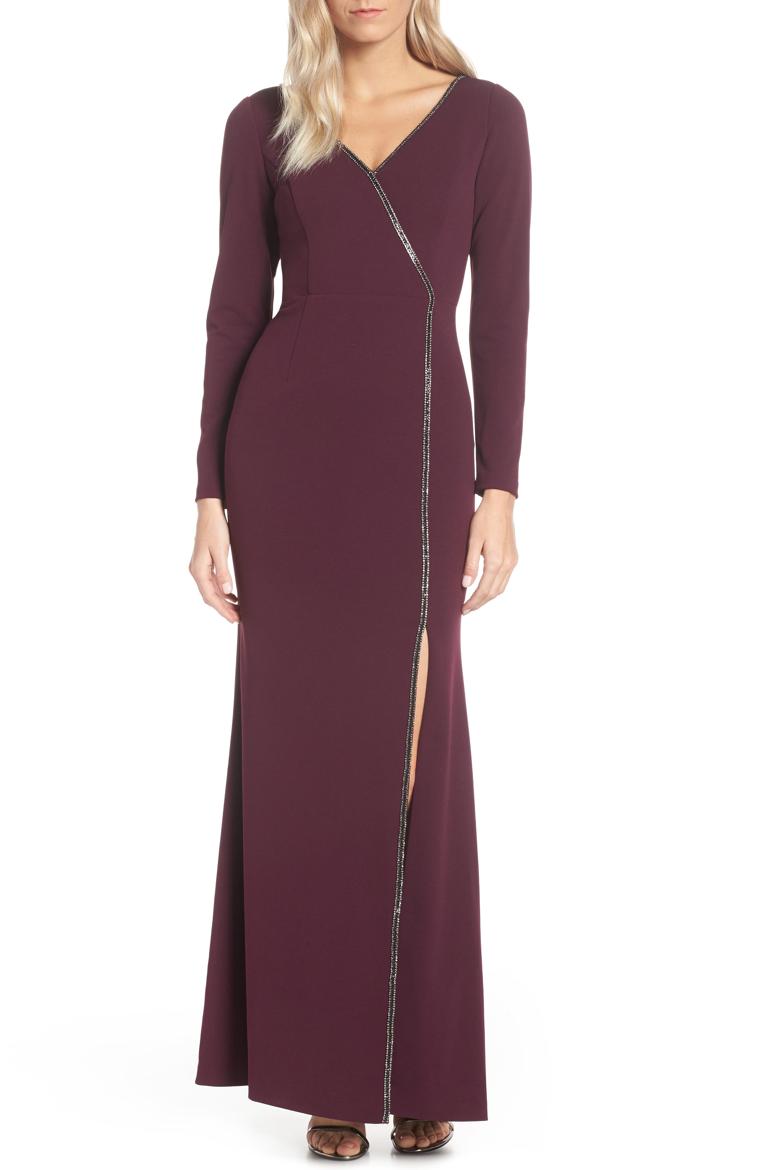 Adrianna Papell Crystal Trim Crepe Evening Dress