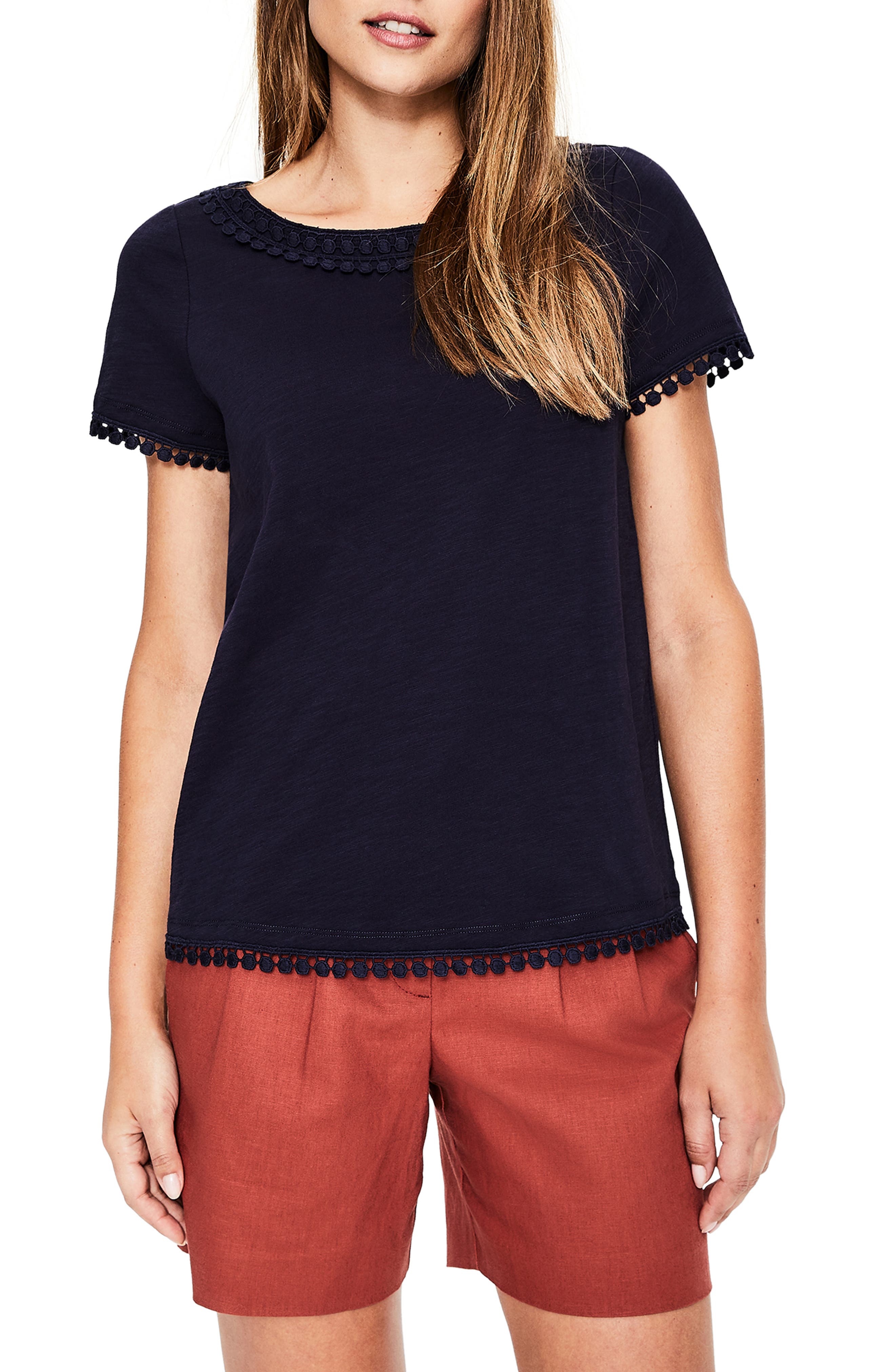 Boden Dot Trim Tee, Blue