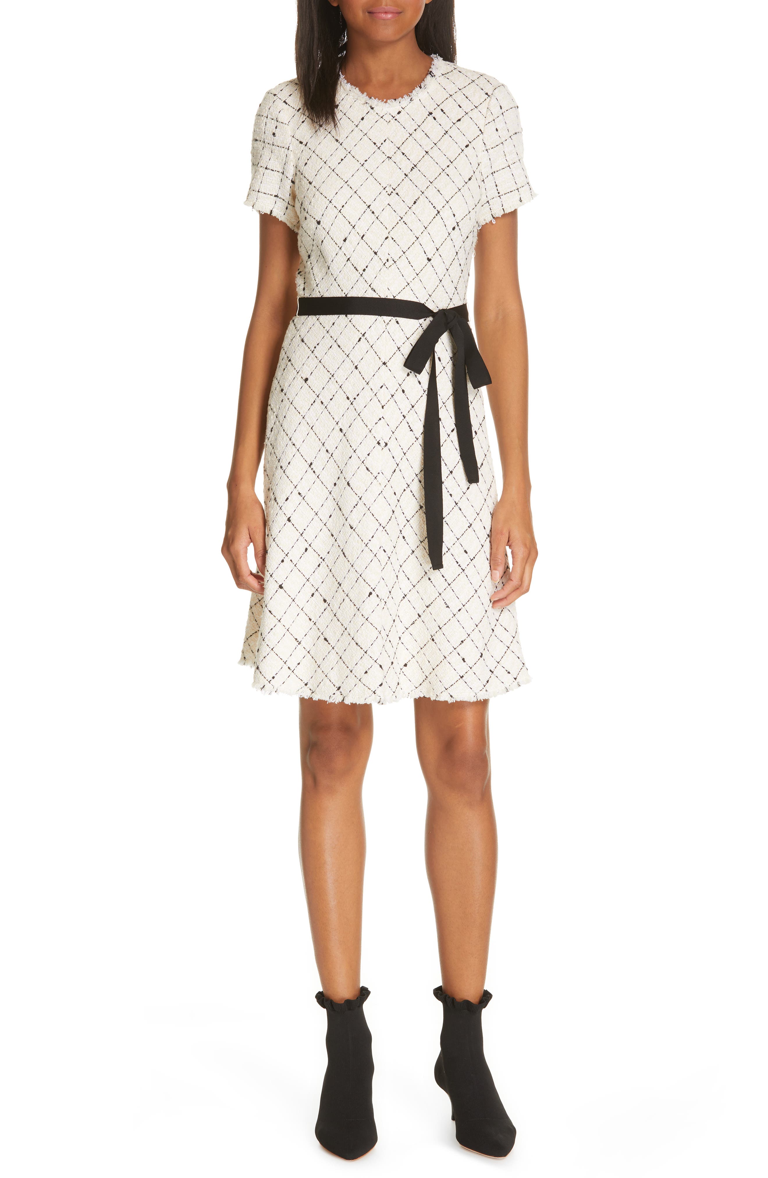 Rebecca Taylor Plaid Tweed Dress, Ivory
