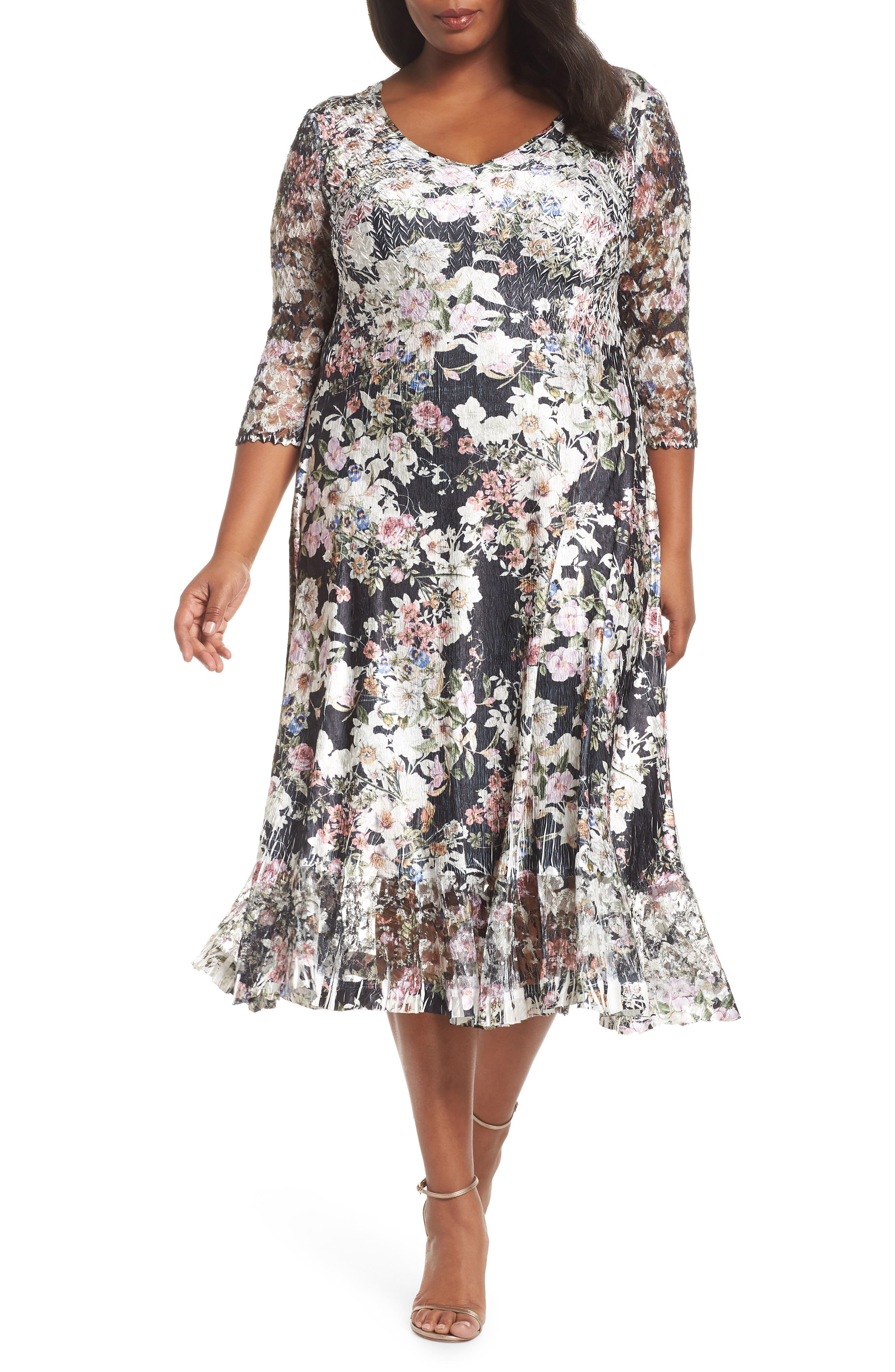 Plus Size Komarov Charmeuse & Lace A-Line Dress, Black