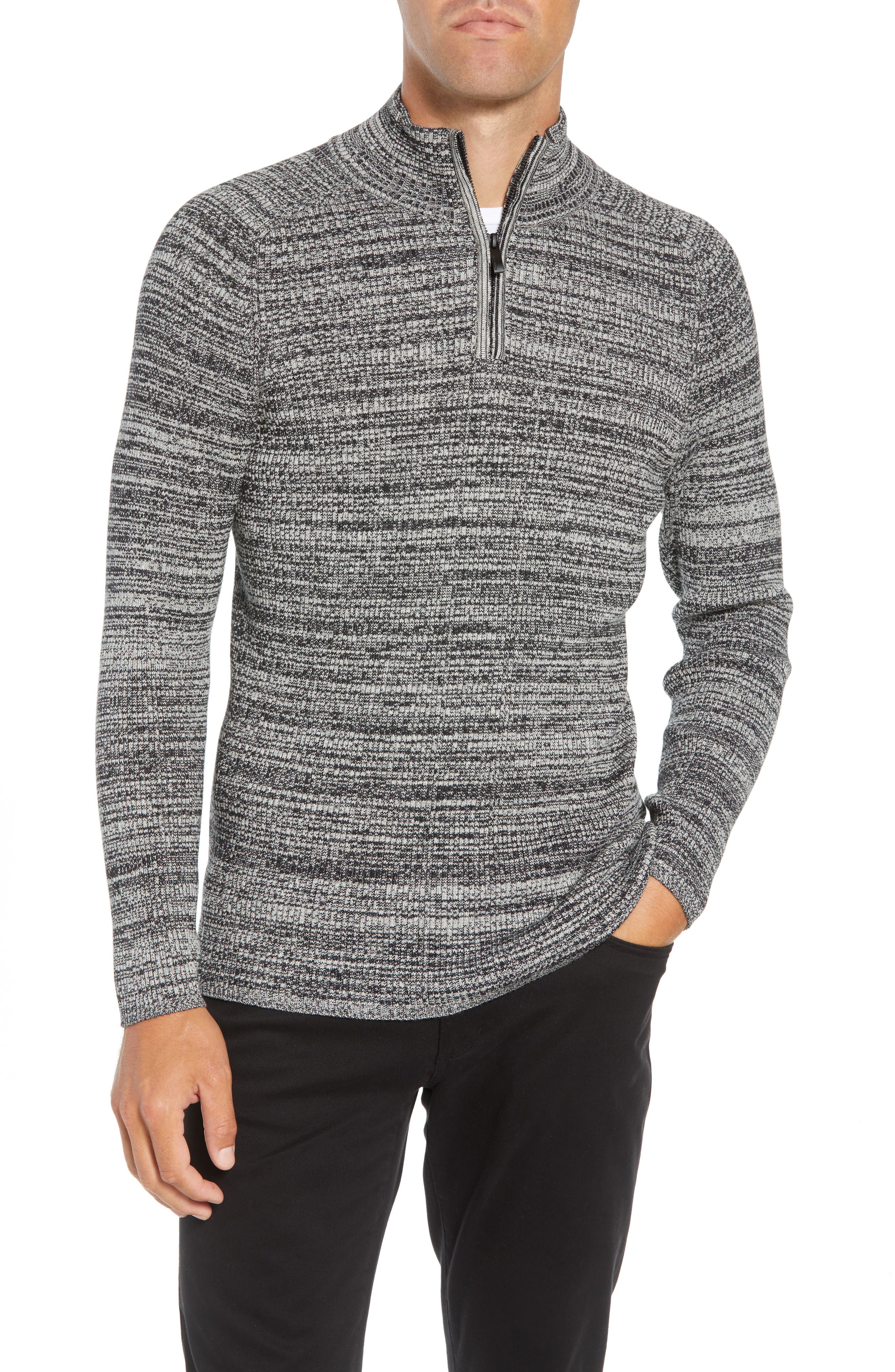 Vince Caumto Quarter Zip Mock Neck Sweater, Grey