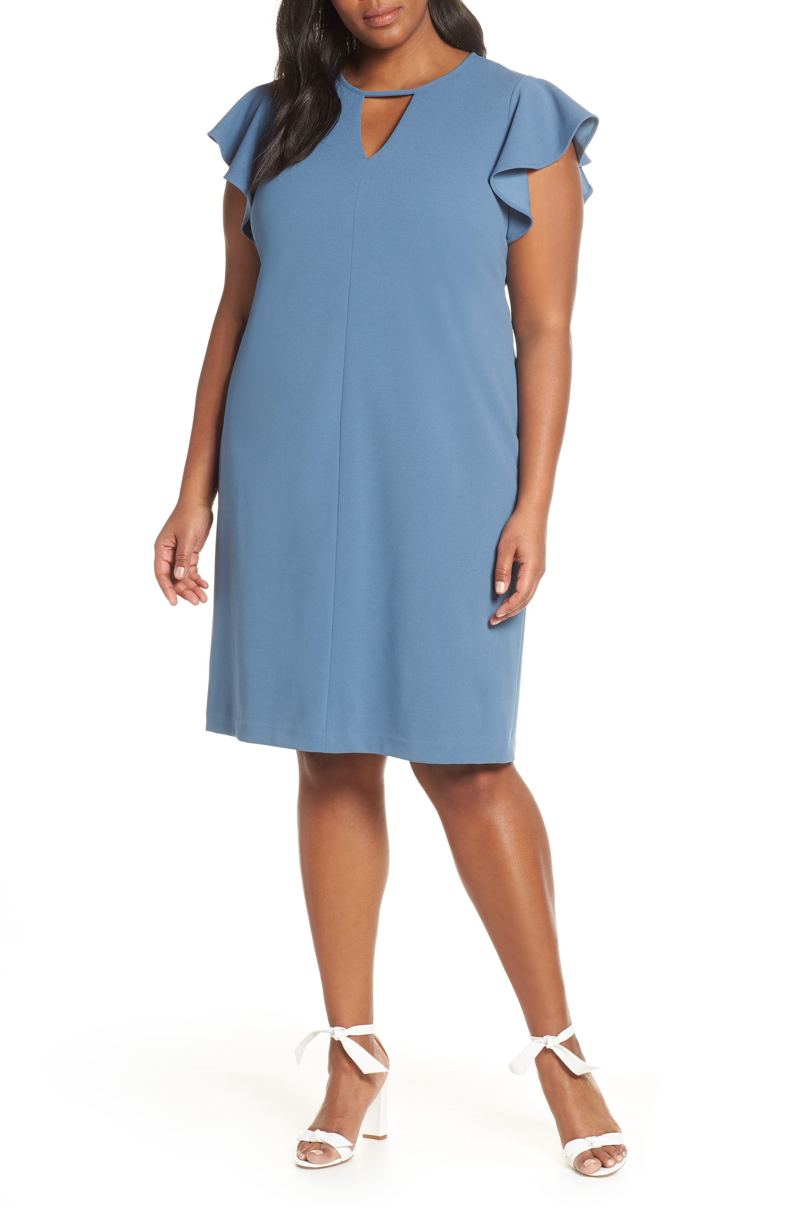 Plus Size Vince Camuto Flutter Sleeve Ponte Sheath Dress, Blue