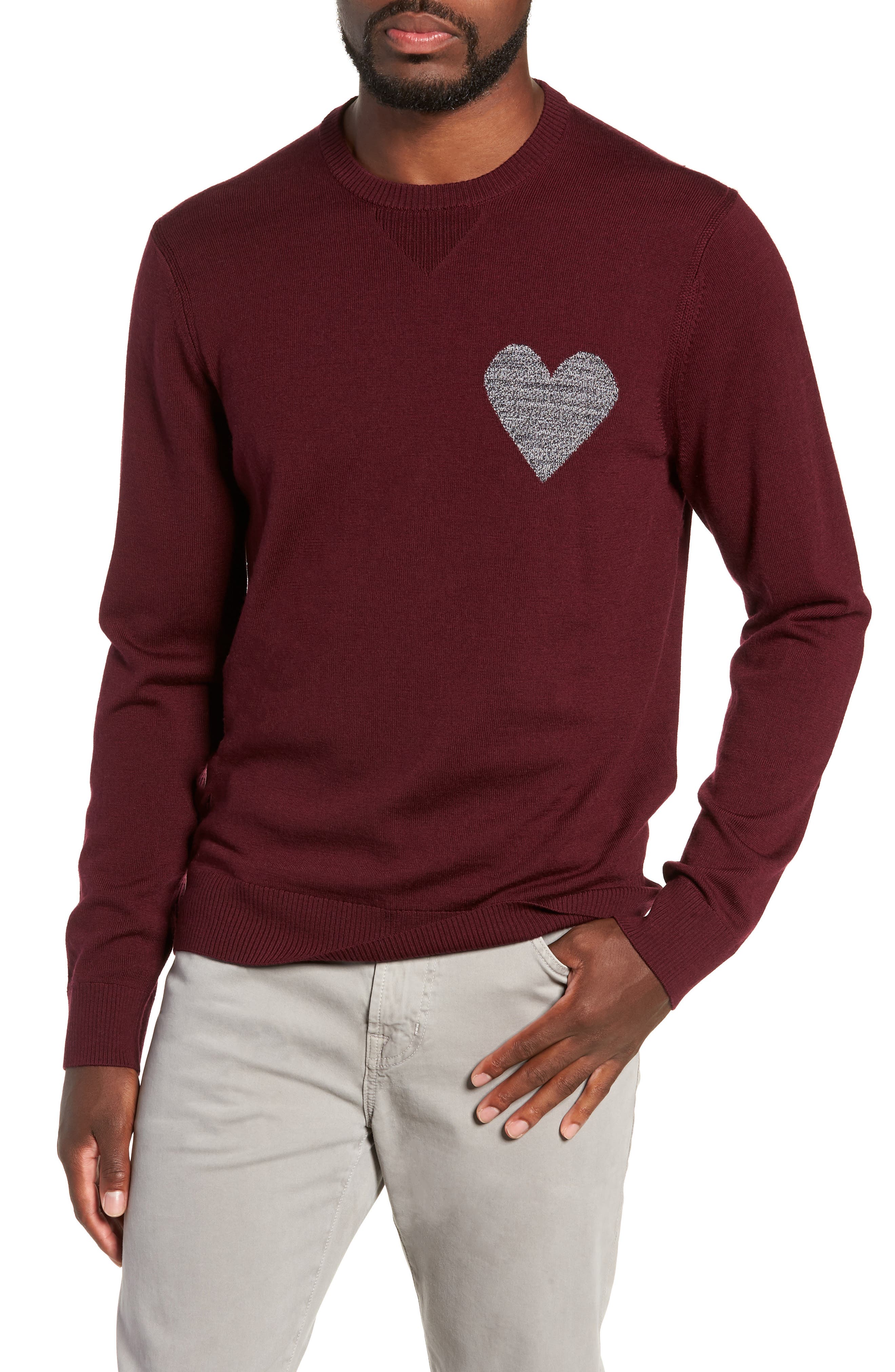 Michael Bastian Heart Intarsia Regular Fit Merino Wool Sweater