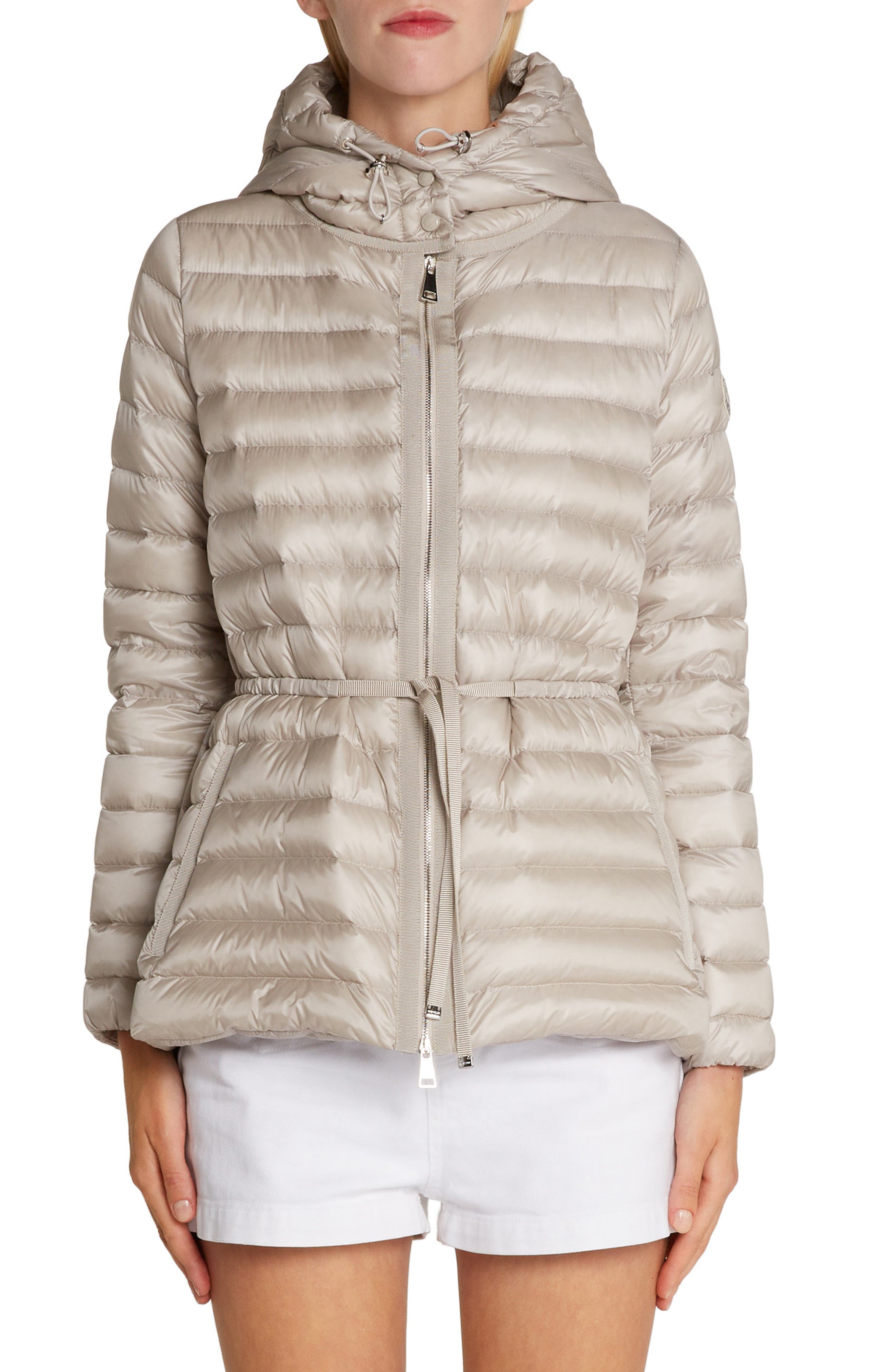 Moncler Raie Tie Waist Hooded Down Coat