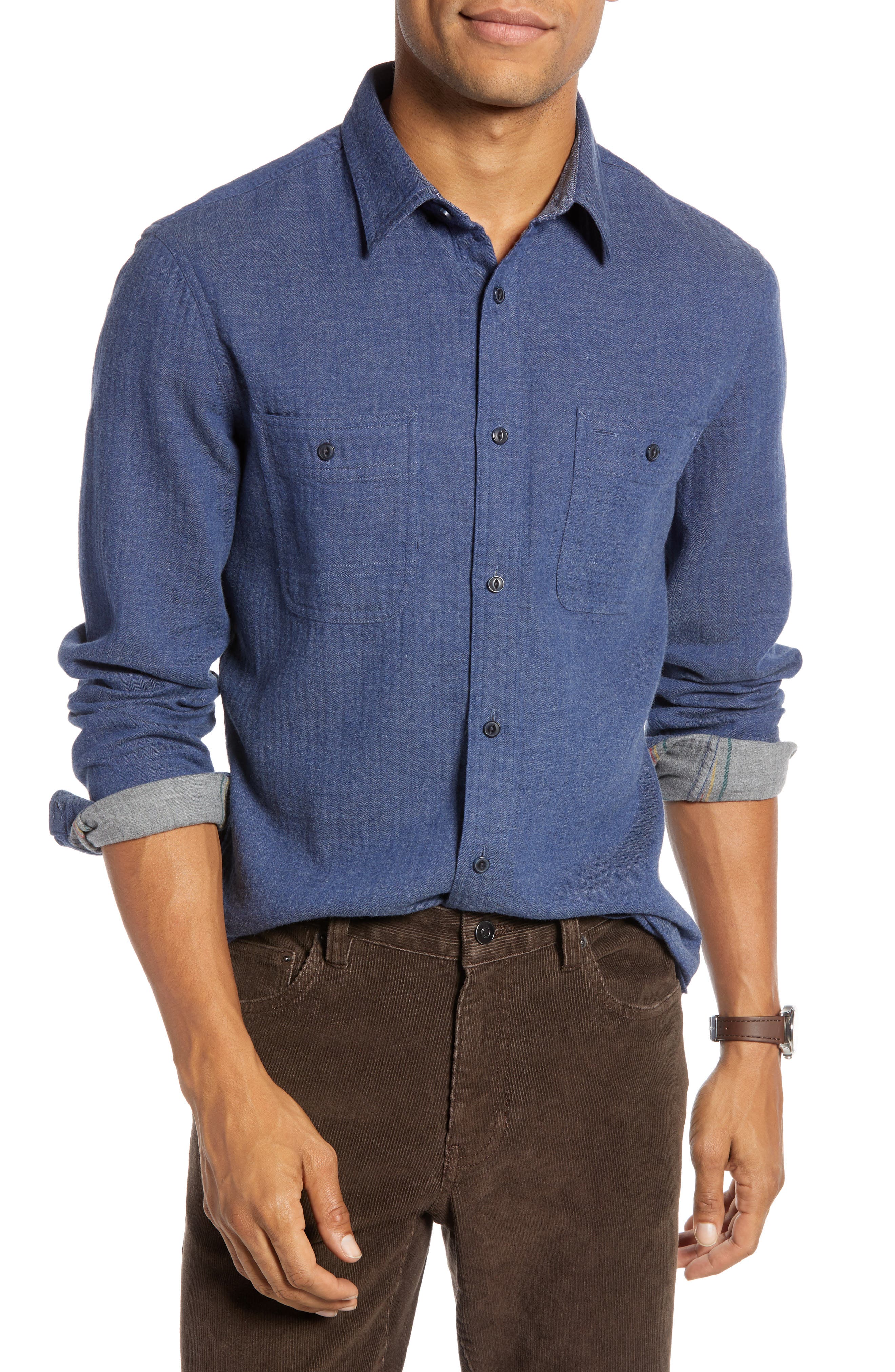 1901 Workwear Duofold Trim Fit Sport Shirt, Blue