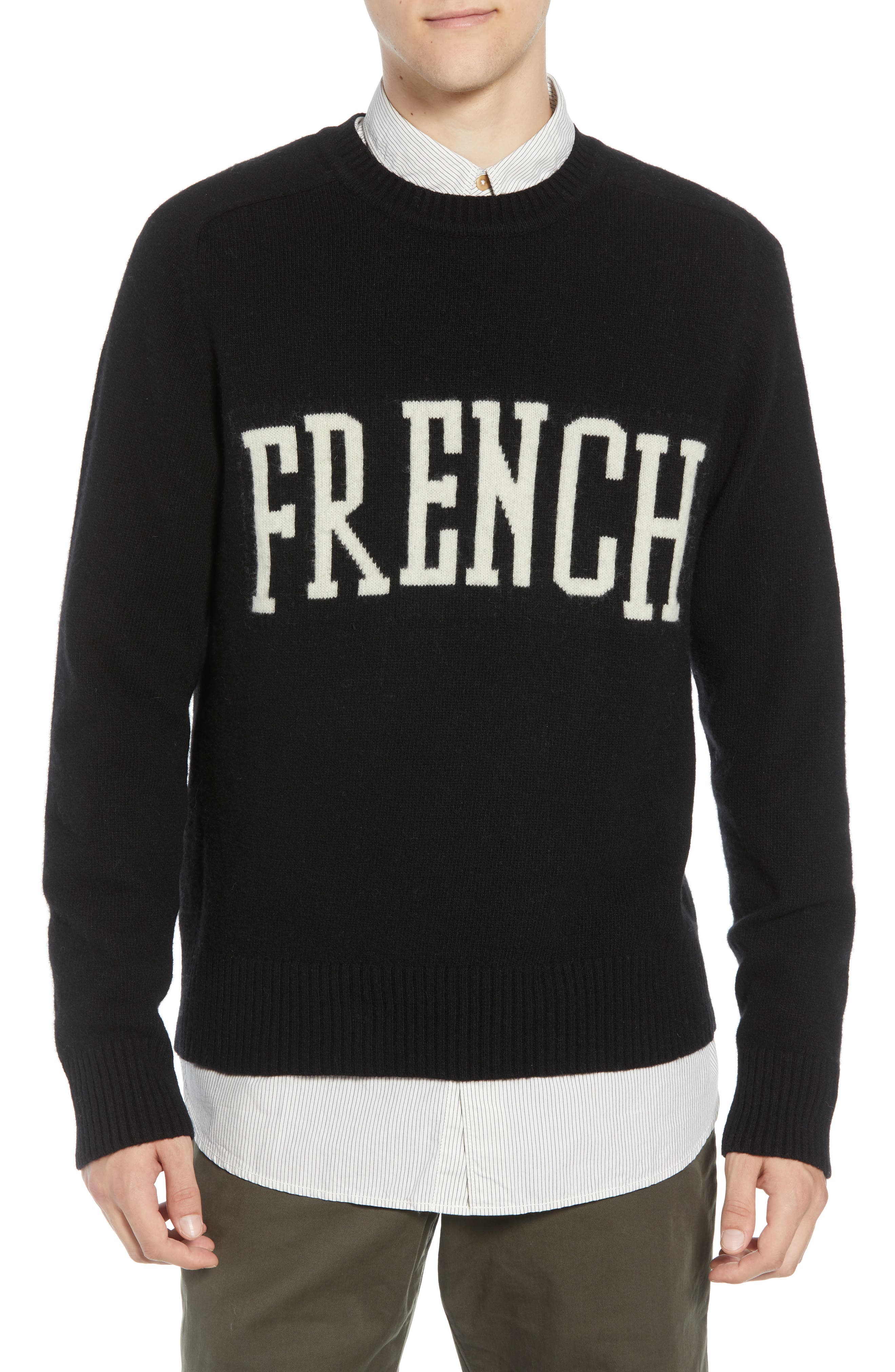French Connection Intarsia Wool Blend Sweater, Black