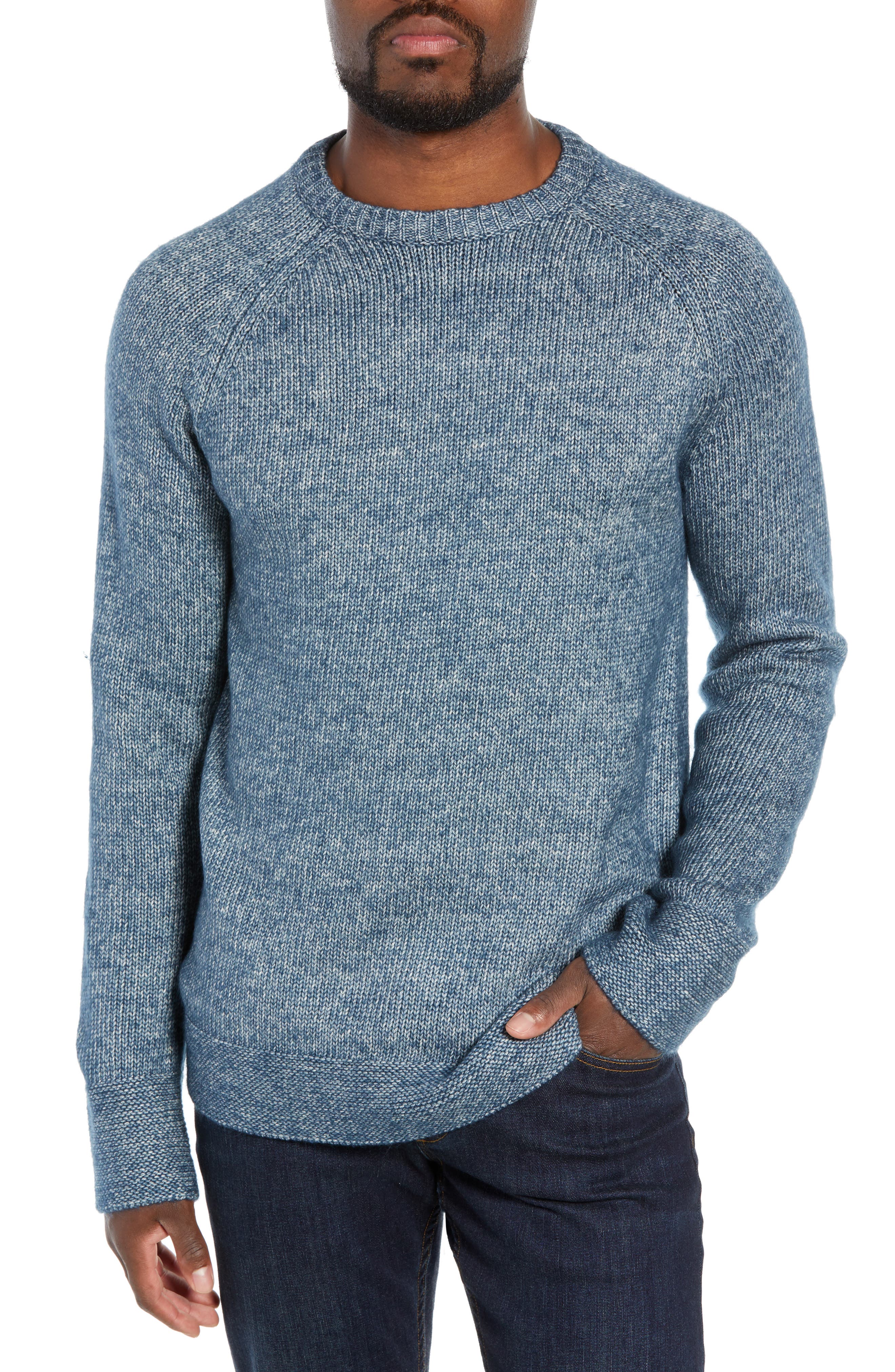 Schott Nyc Multi Yarn Crewneck Raglan Sweater, Blue
