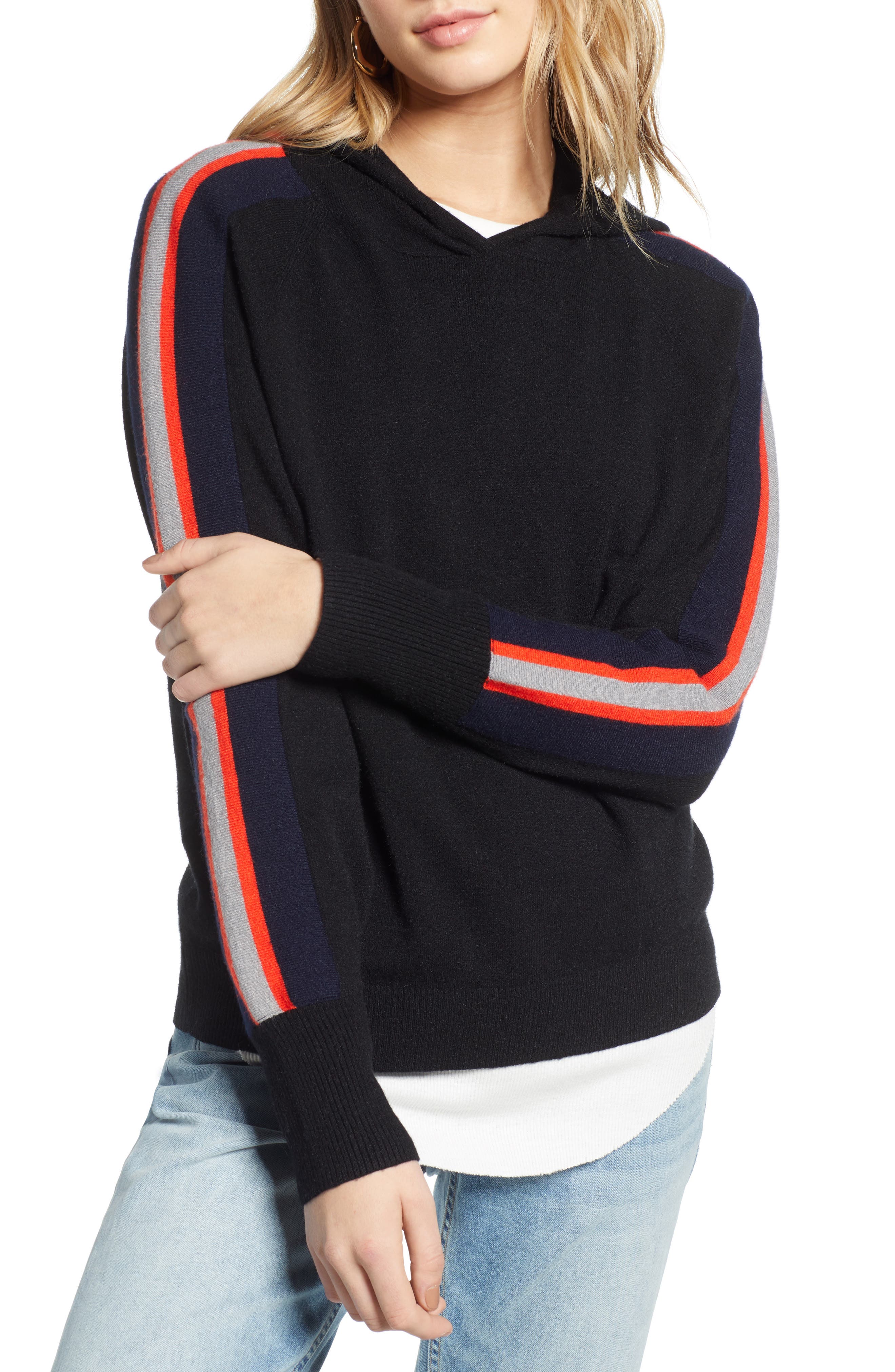 Treasure & Bond Stripe Hoodie, Black