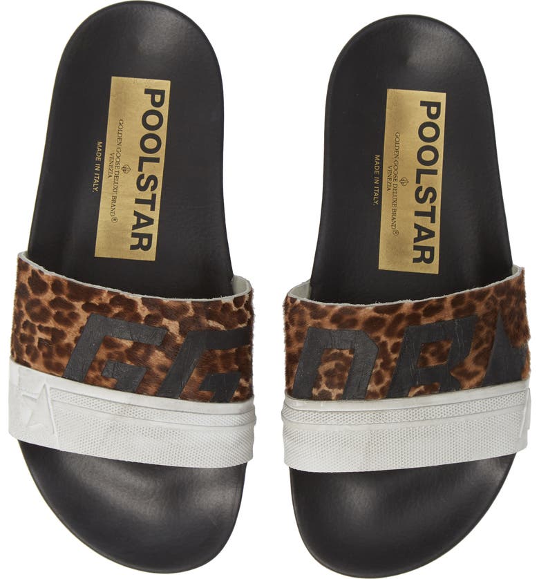 Leopard Poolstar Genuine Calf Hair Sport Slide,
Main,
color, LEOPARD/ BLACK