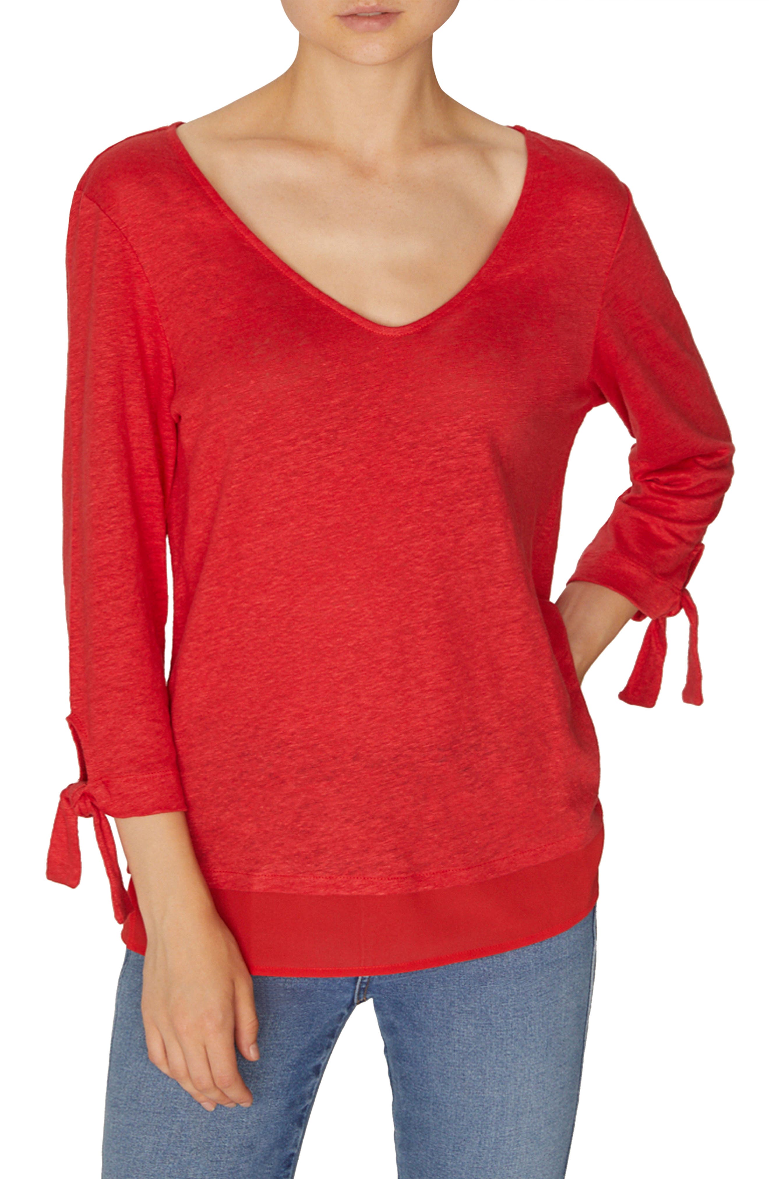 Sanctuary Sylvie Tiered Hem Linen Tee, Red