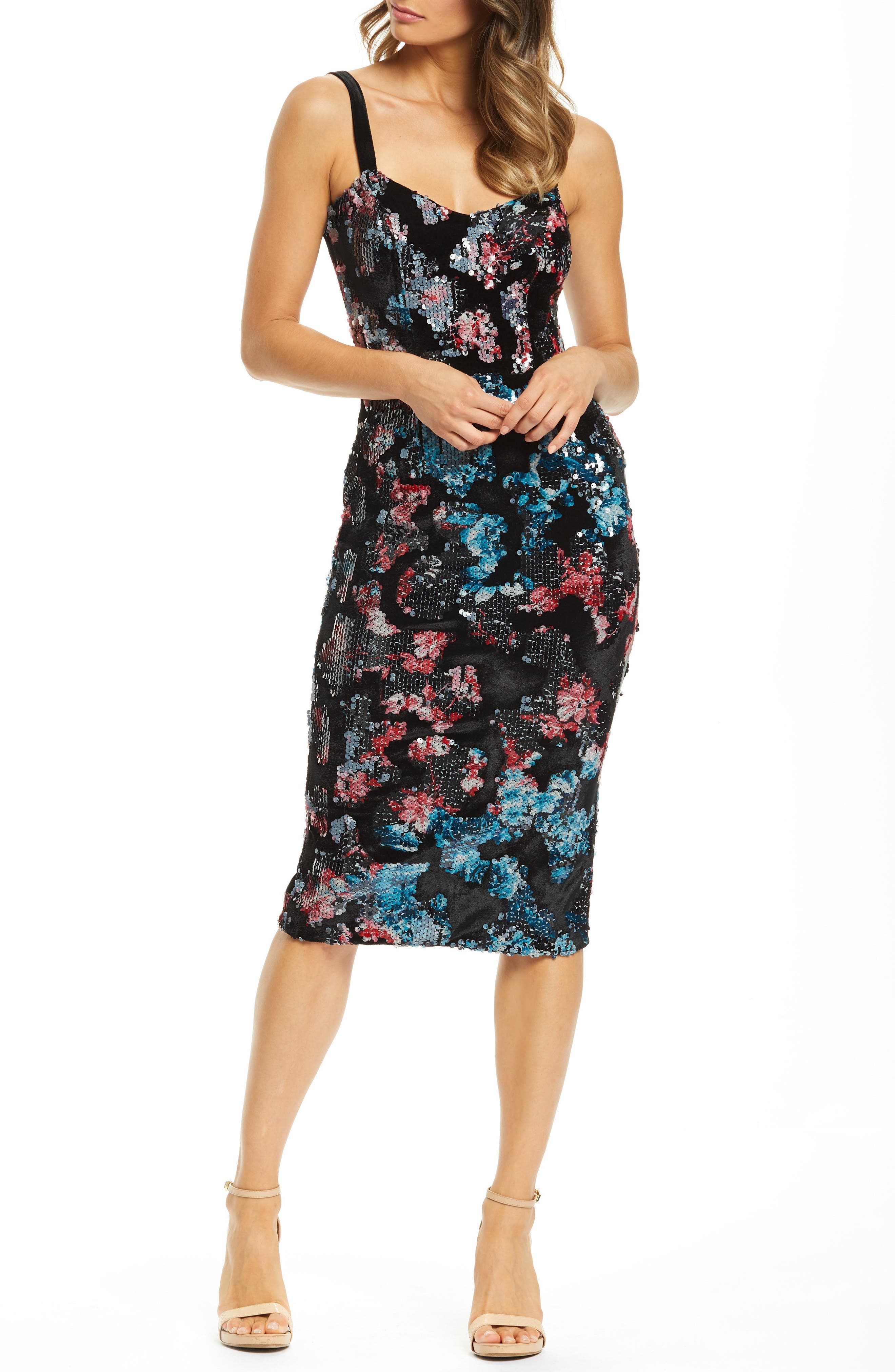 Dress The Population Lynda Embellished Midi Dress, Black