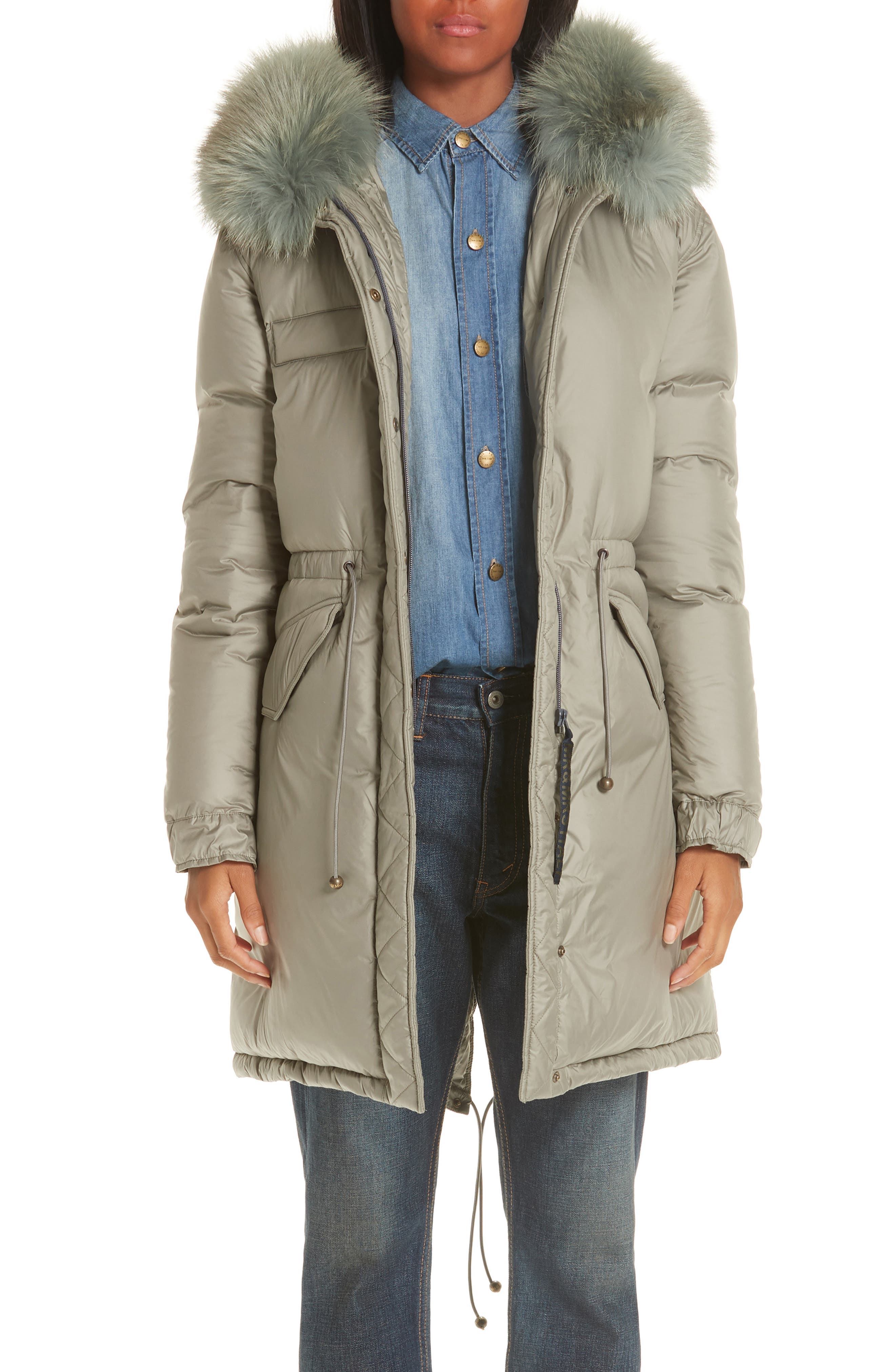 Mr & Mrs Italy Rosemary Genuine Fox Fur Trim Down Fill Puffer Coat, Green